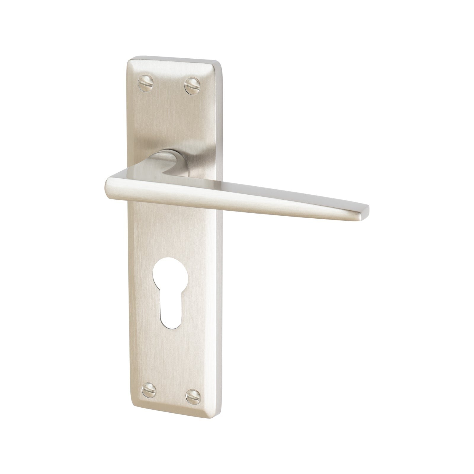 Kendal Door Handles On Plate Euro Lock Handle in Satin Nickel 