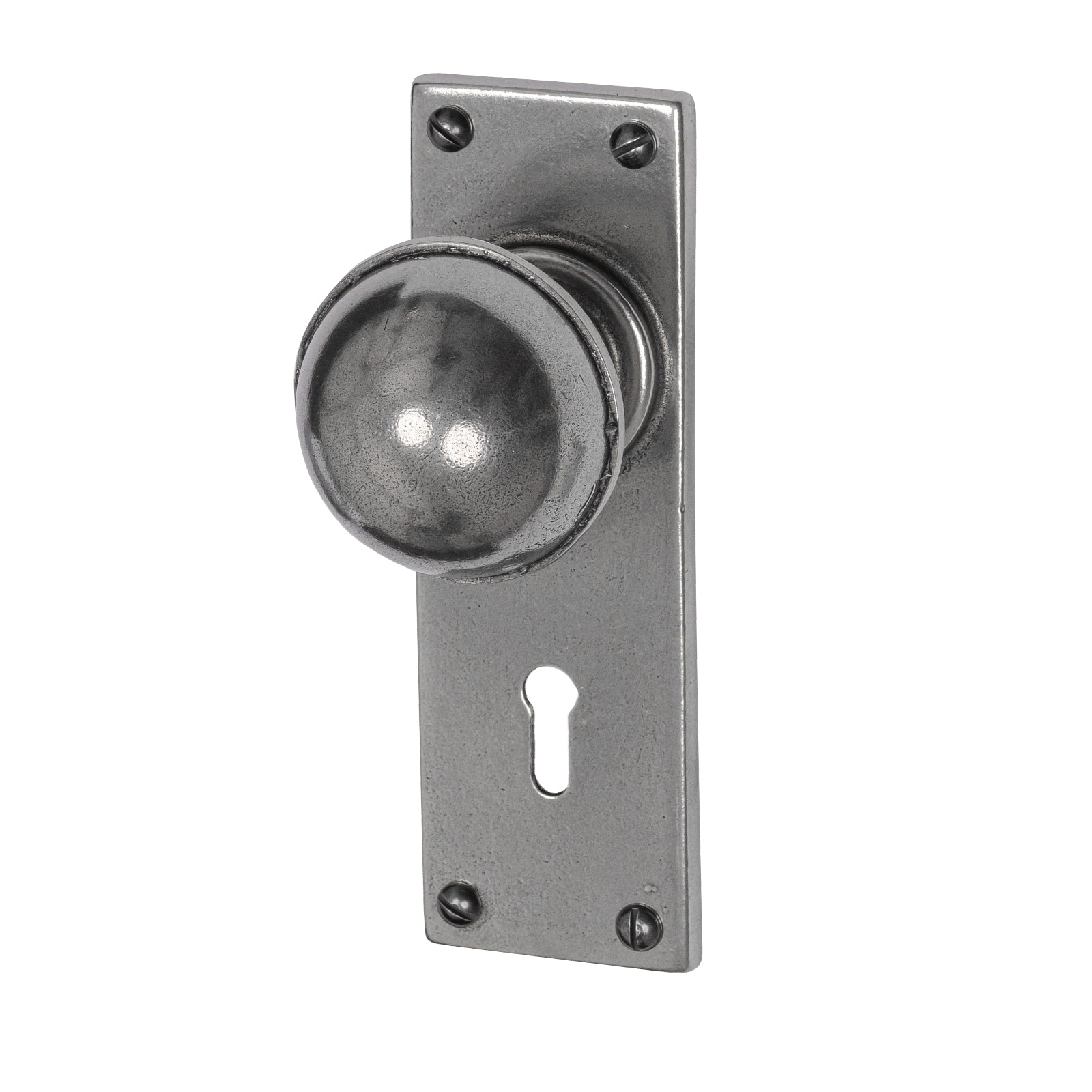 Pelton Pewter Door Knobs On Narrow Backplate lock