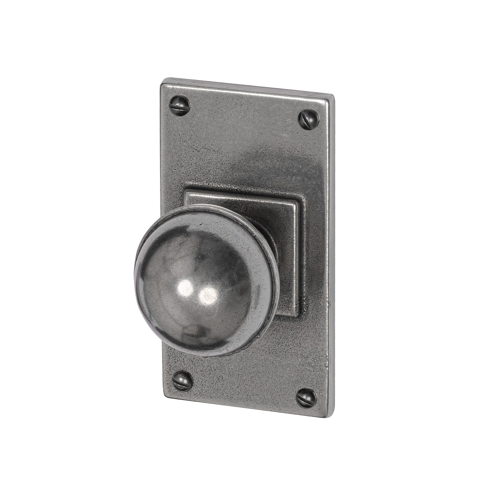 Pelton Pewter Door Knobs On Wide Backplate short latch