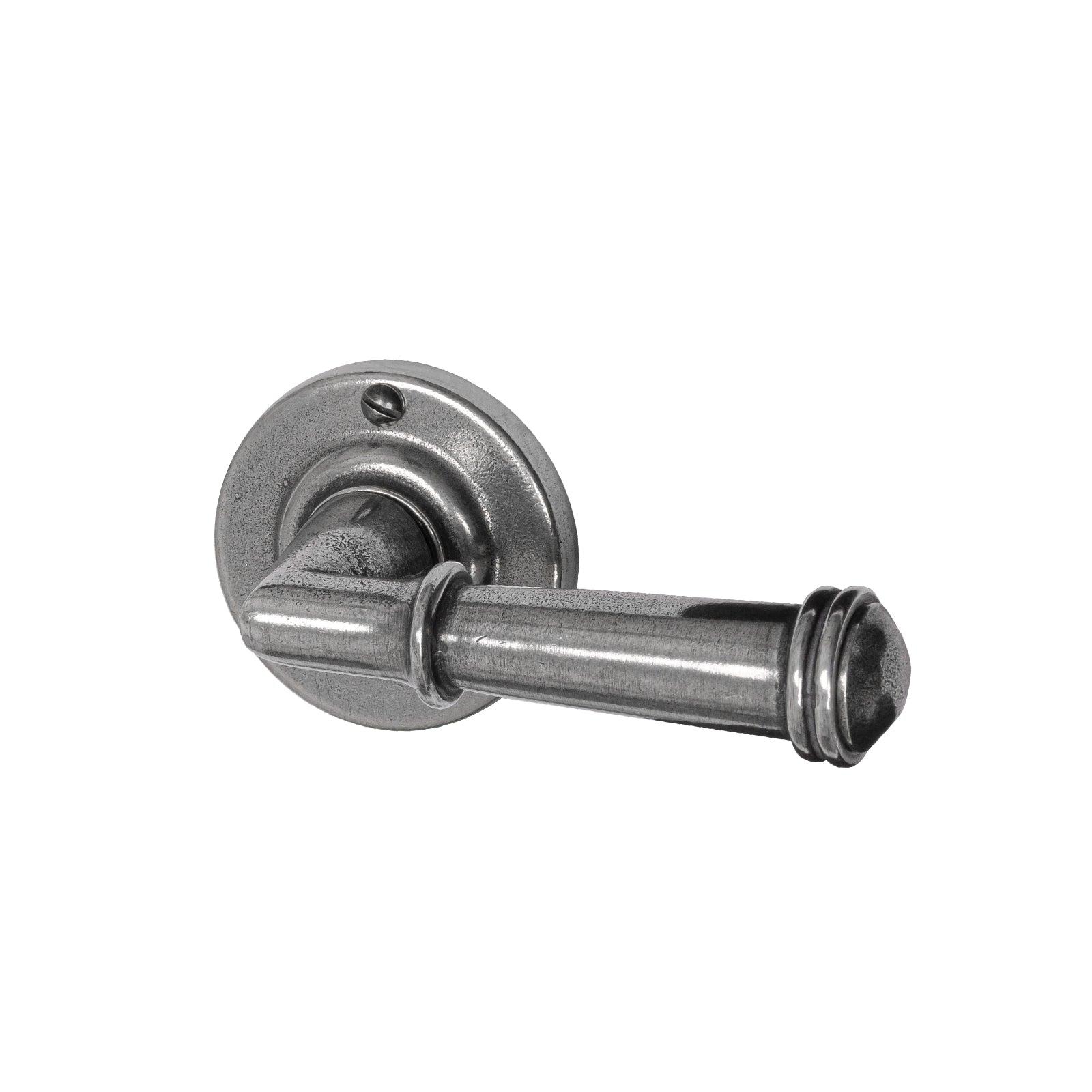 Durham Pewter door handle on round rose