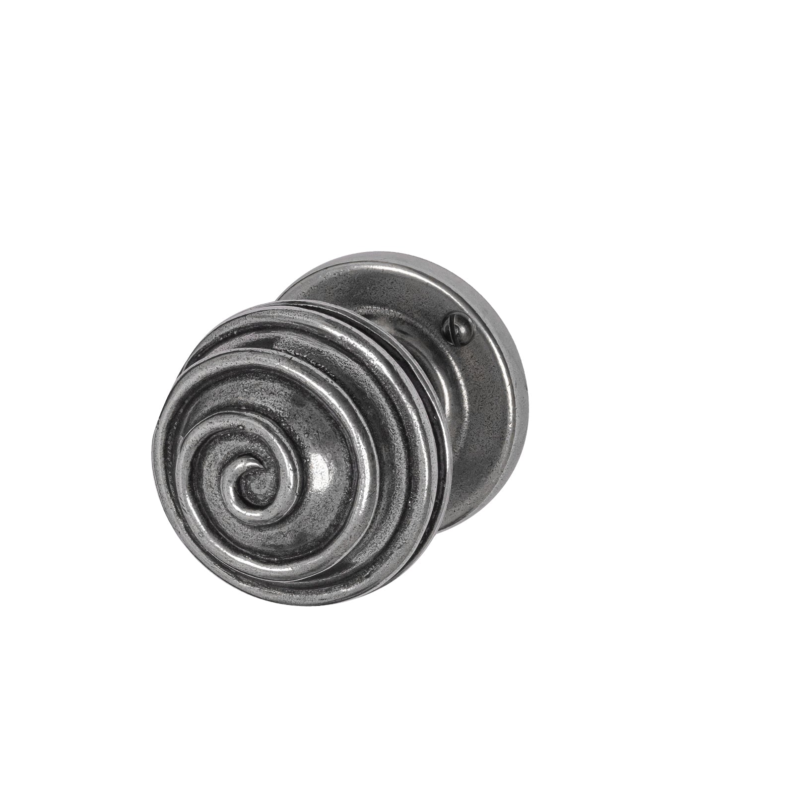 Swirl Pewter Door Knobs On Round Rose