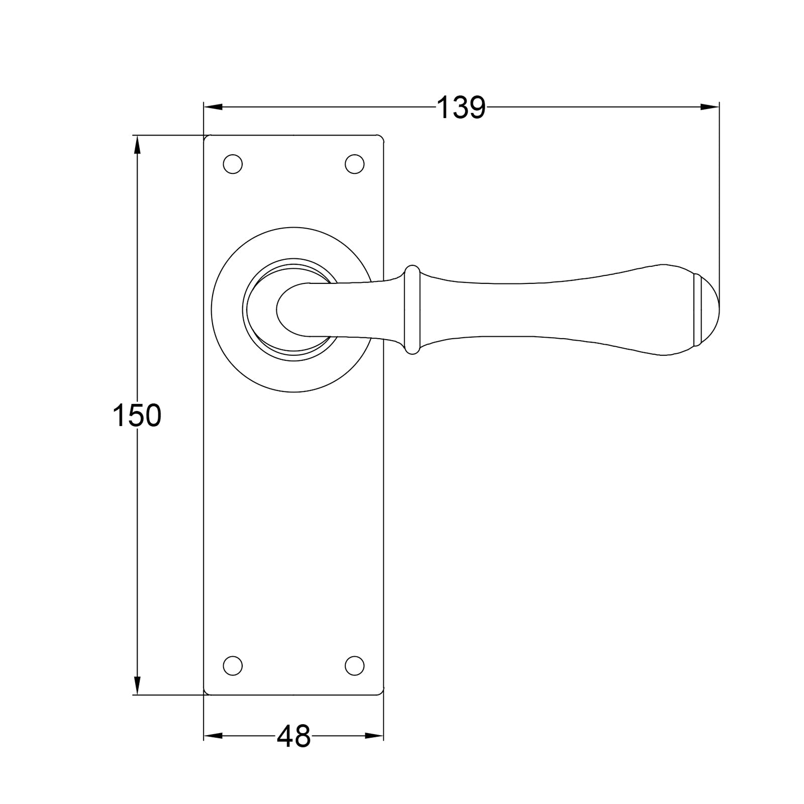 Derwent Pewter Door Handles On Narrow Backplate Latch Drawing SHOW