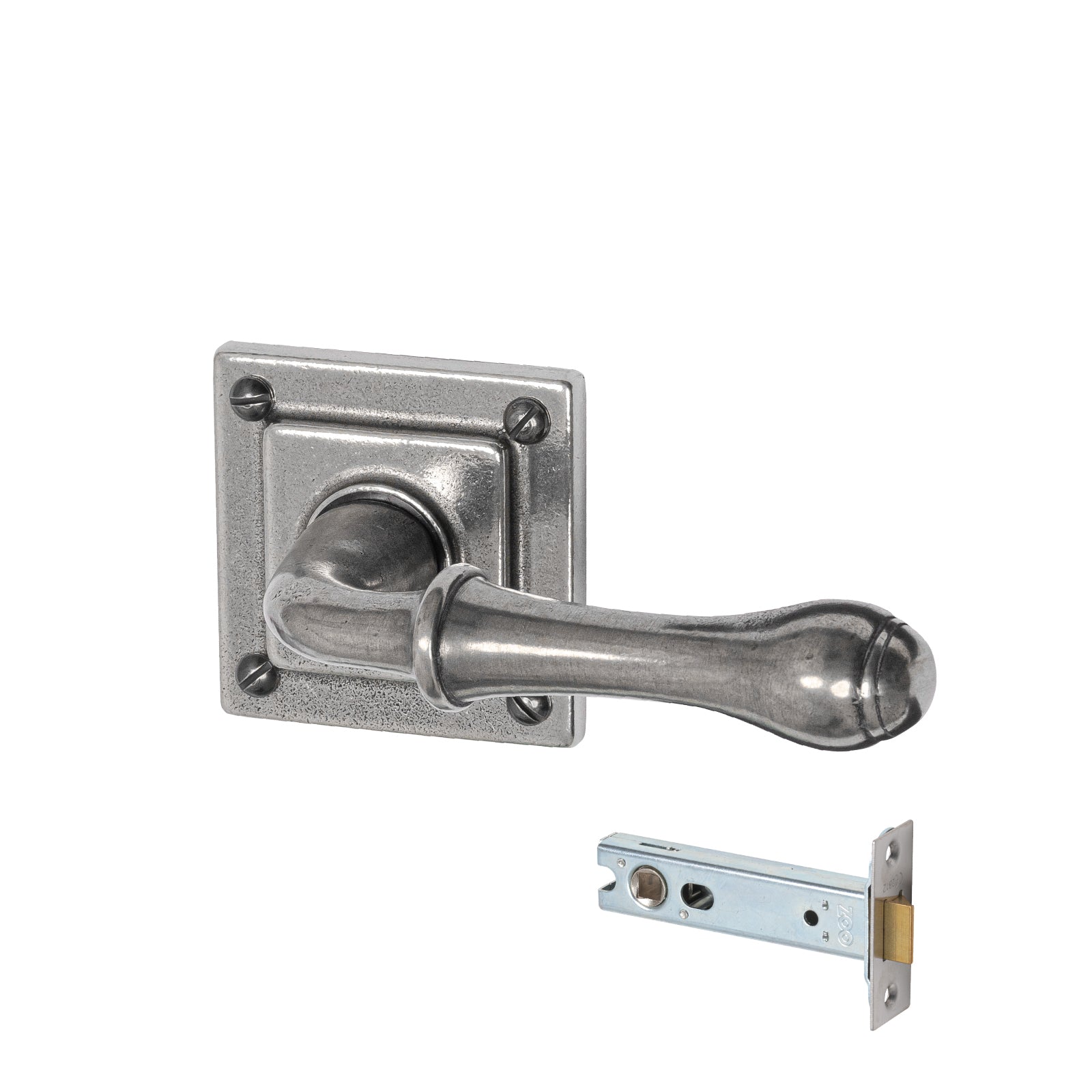 pewter lever on square rose latch set