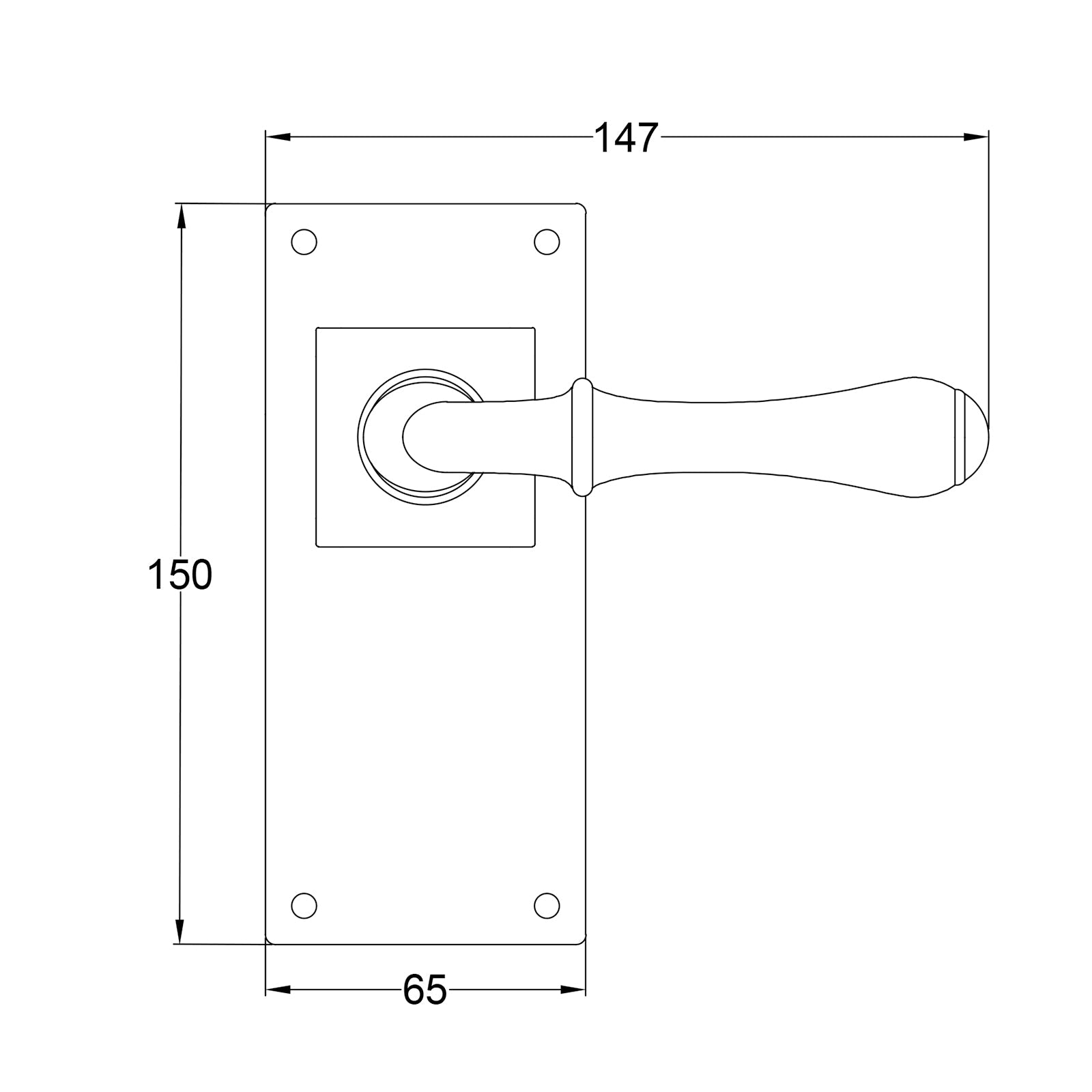 Derwent Pewter Latch Door Handles On Wide Backplate JPEG Drawing SHOW