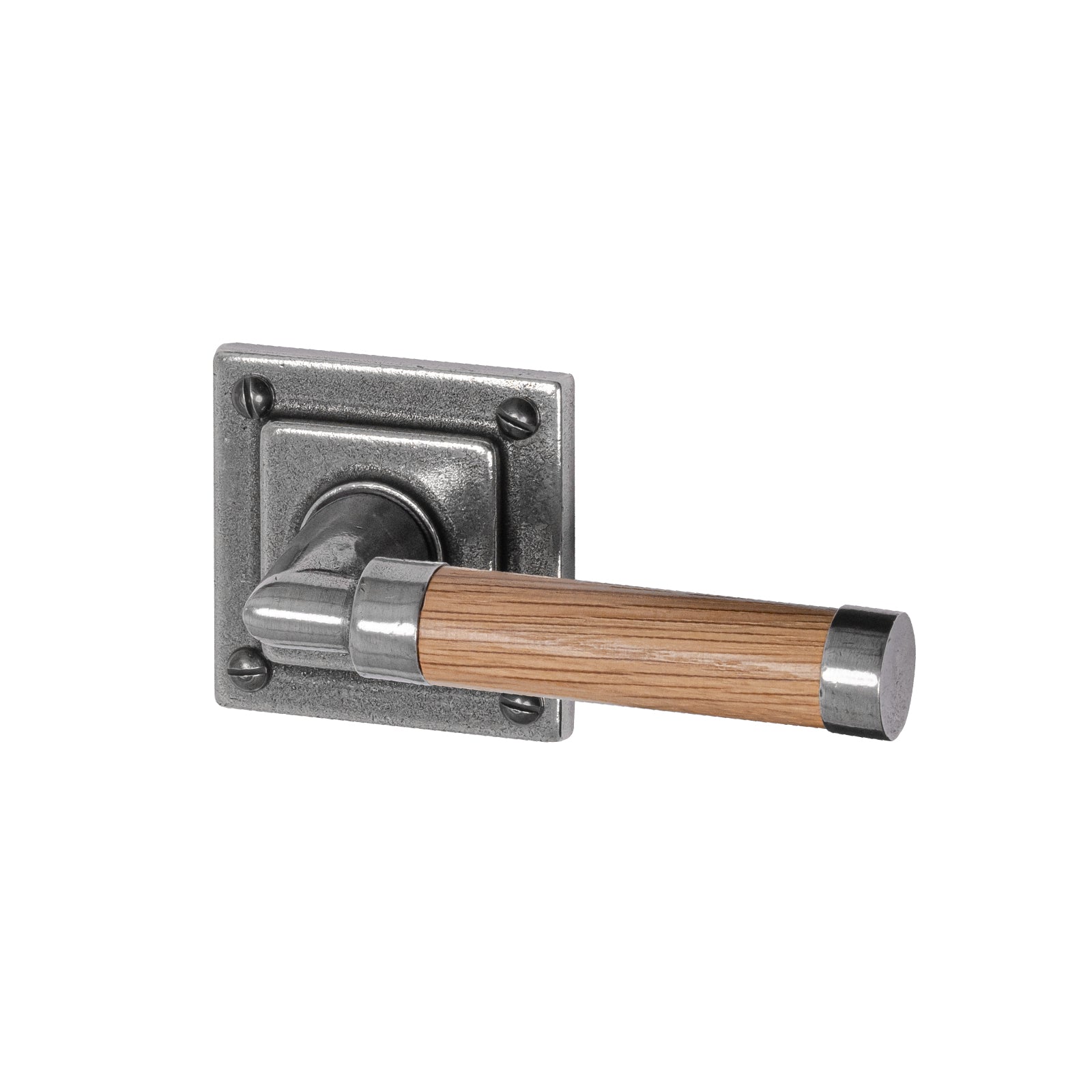 Milton Pewter Door Handles On square Rose Oak