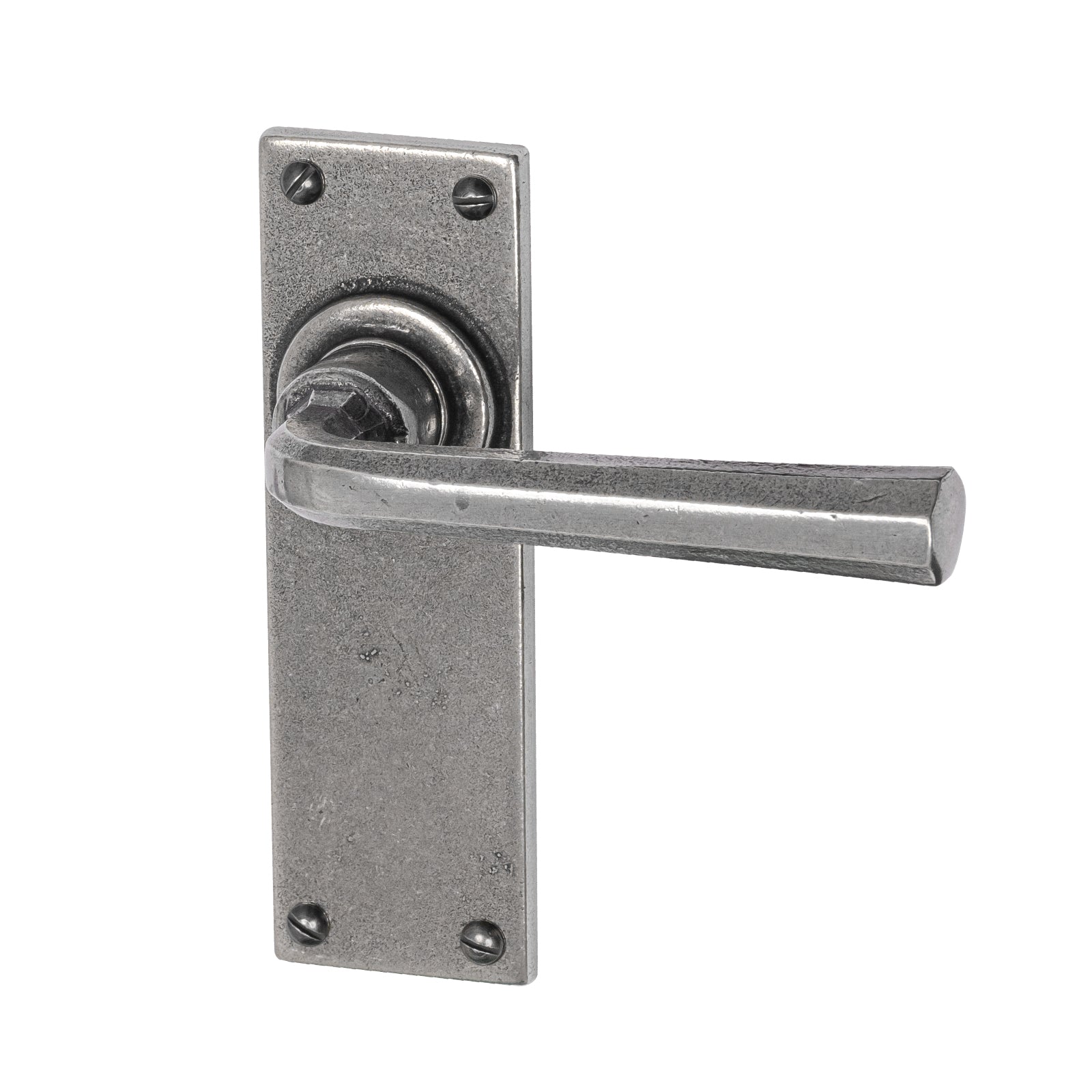 Tunstall Pewter Door Handles On Narrow Backplate latch