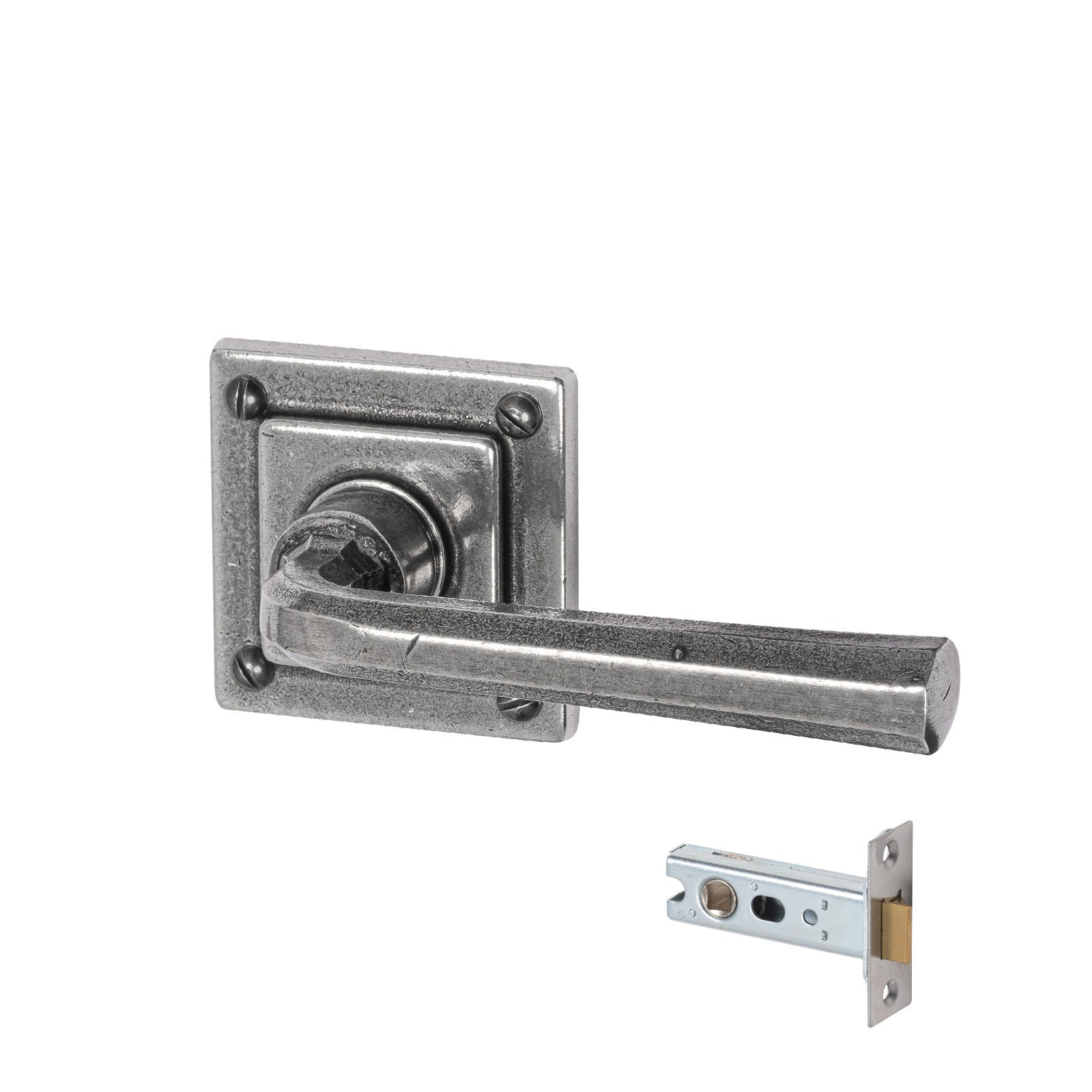 Tunstall Pewter Door Handles On Square Rose set