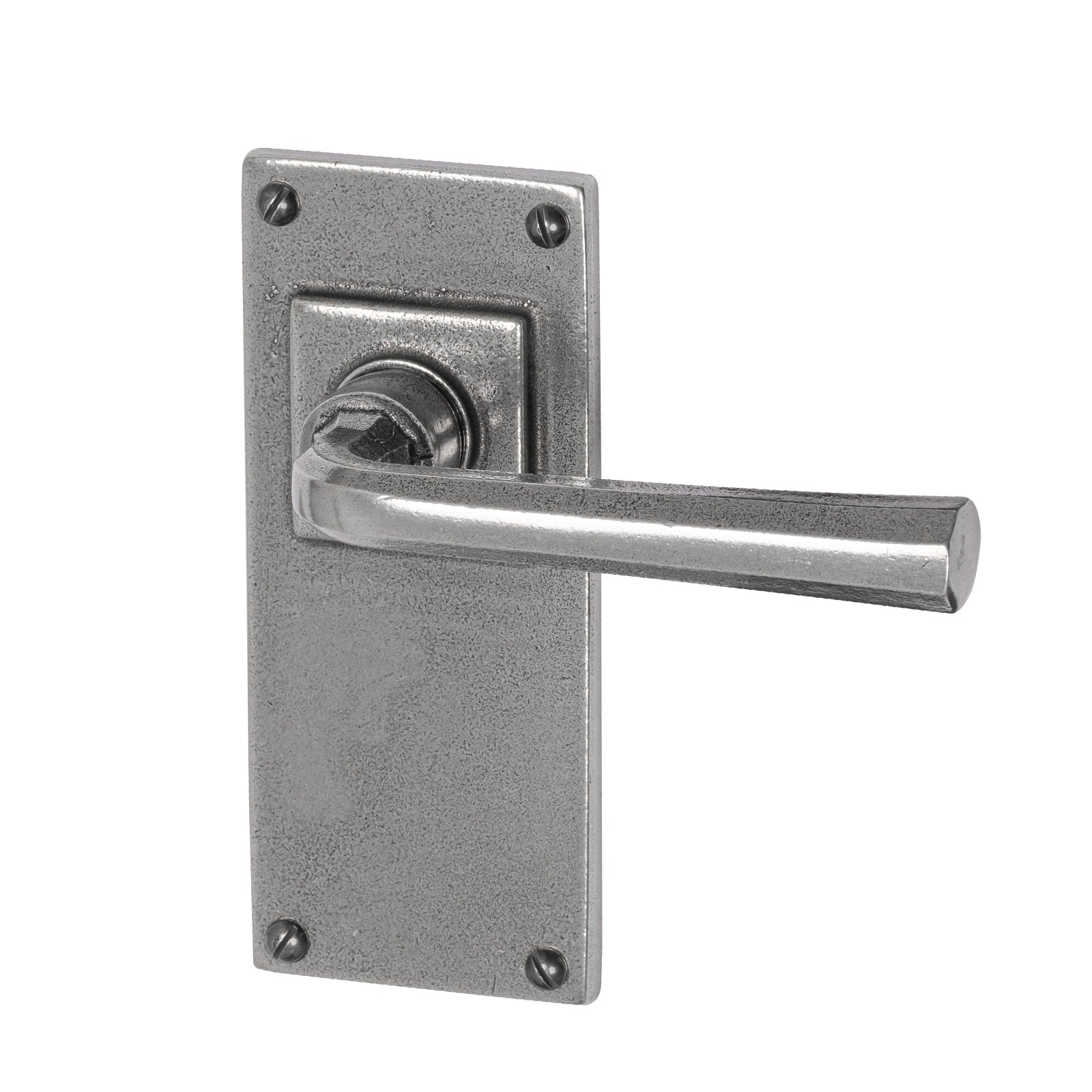 Tunstall Pewter Door Handles On Wide Backplate long latch