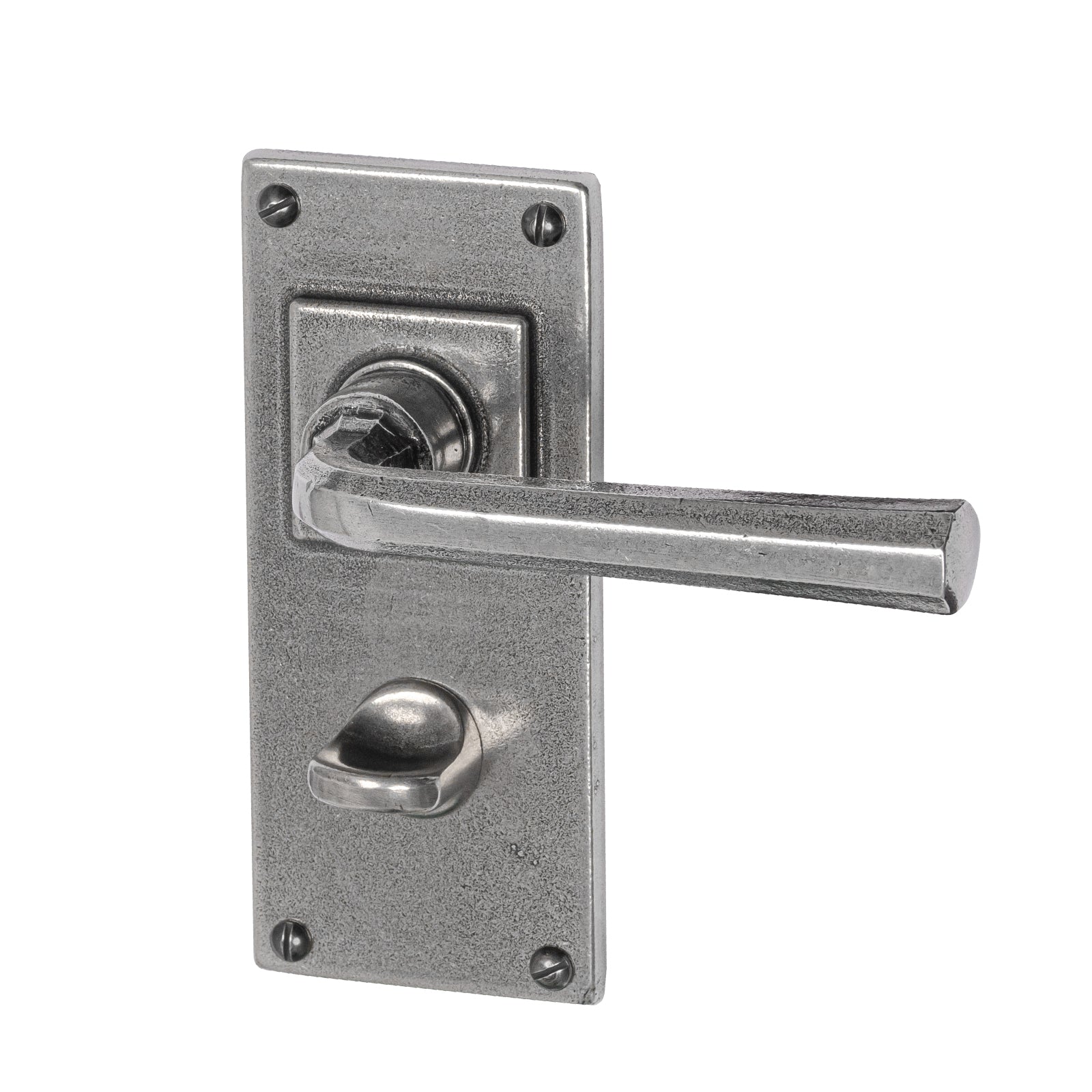 Tunstall Pewter Door Handles On Wide Backplate bathroom