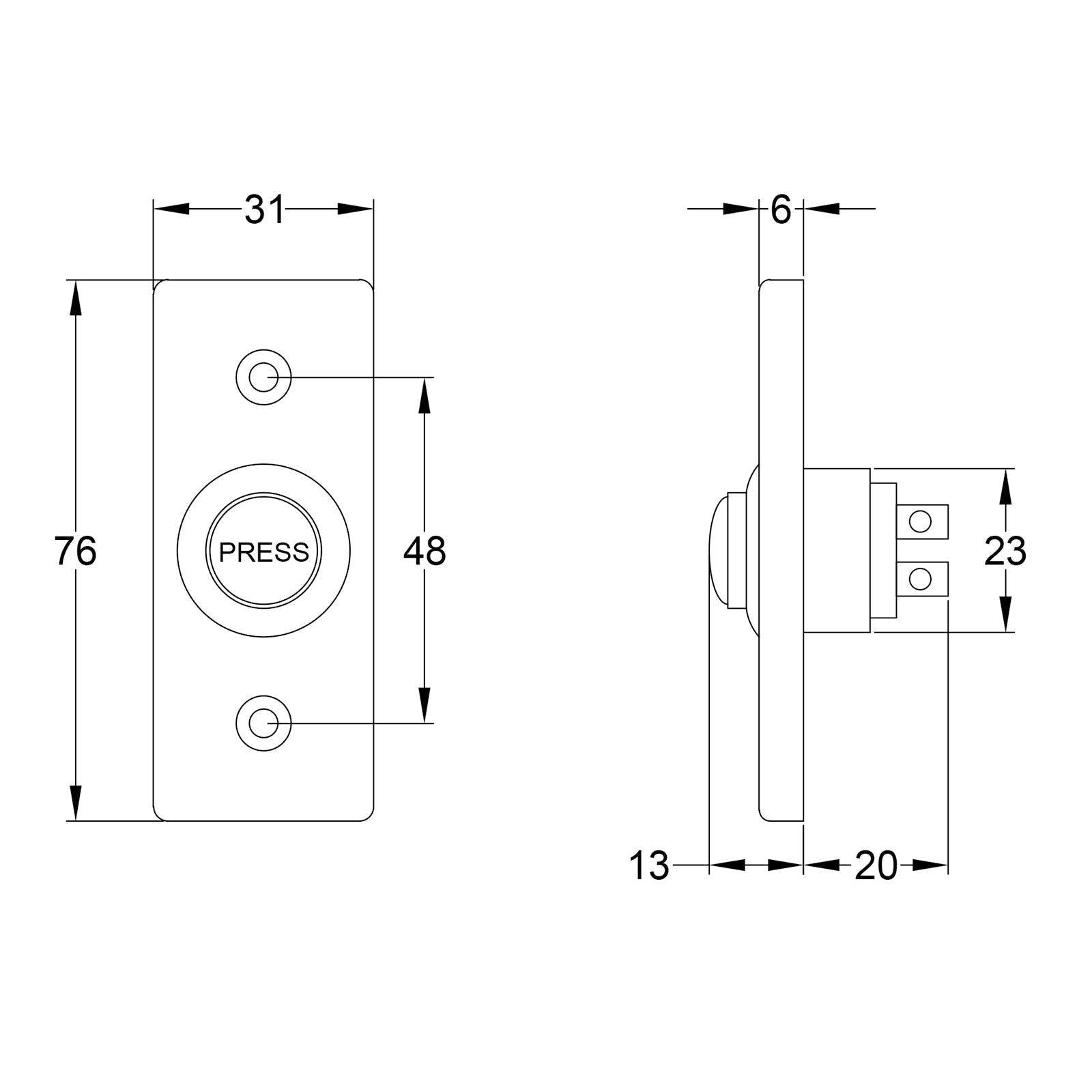 Pewter Rectangular Door Bell JPEG Drawing SHOW