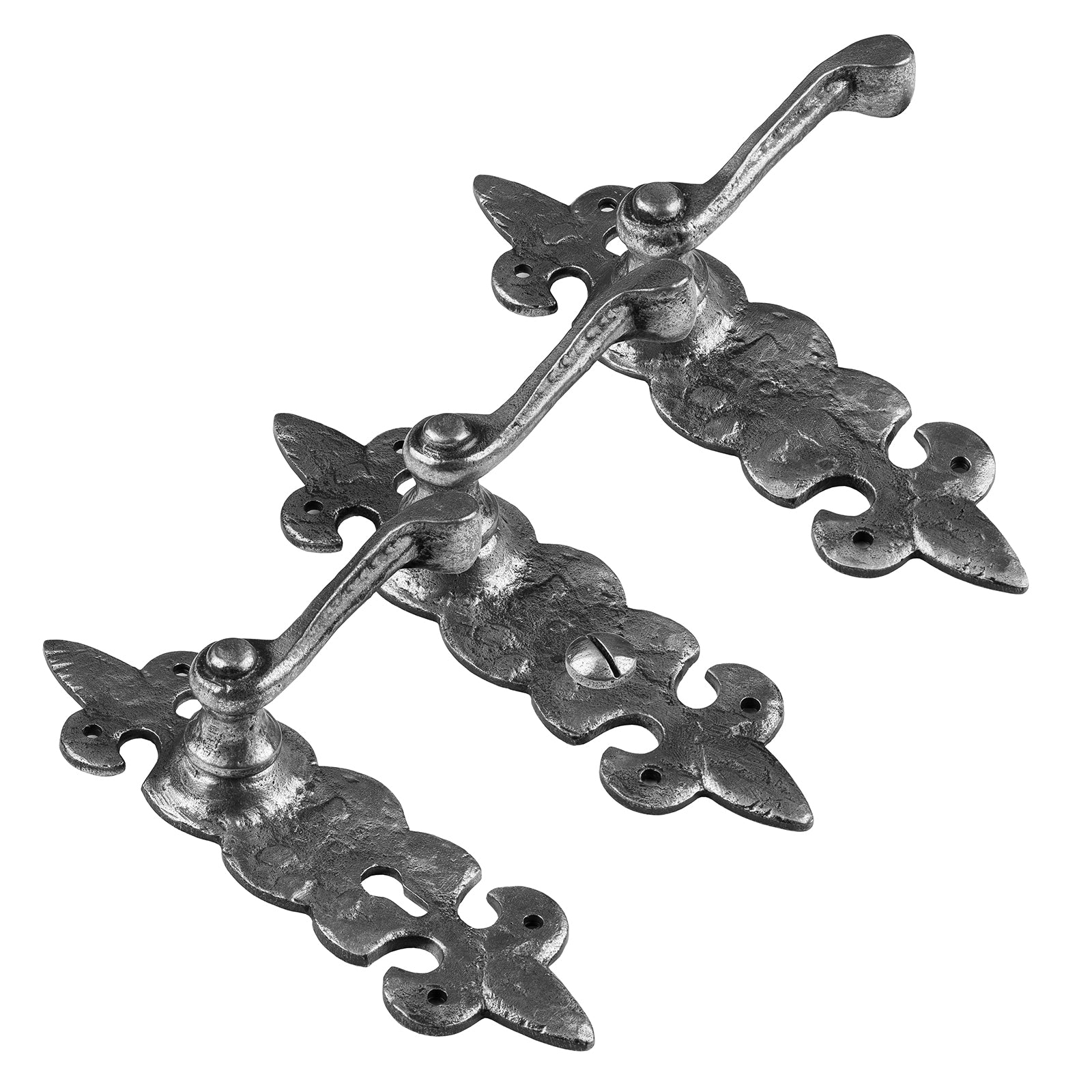 Fleur de lis pewter cast iron lever door handles also known as pewter effect door handles