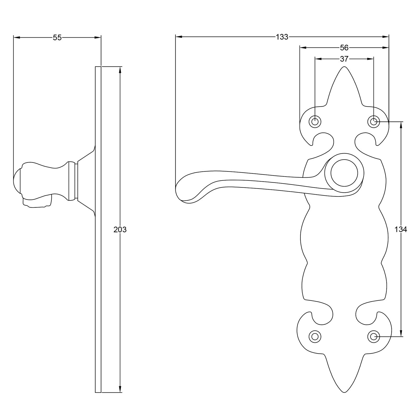 Fleur De Lis Lever Door Handles pewter SHOW
