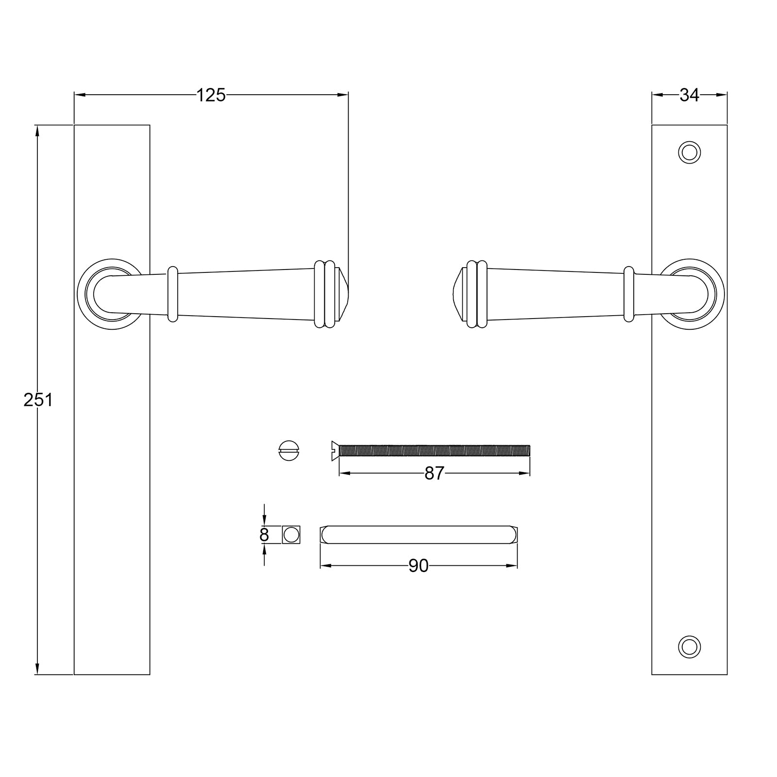 Durham Pewter Multipoint Door Handles JPEG Drawing SHOW