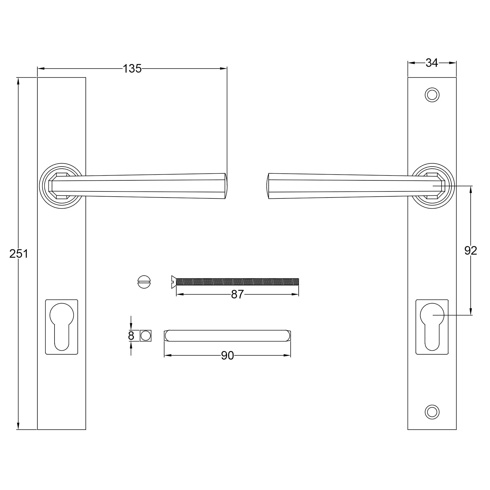 Tunstall Pewter Multipoint Door Handles JPEG Drawing SHOW