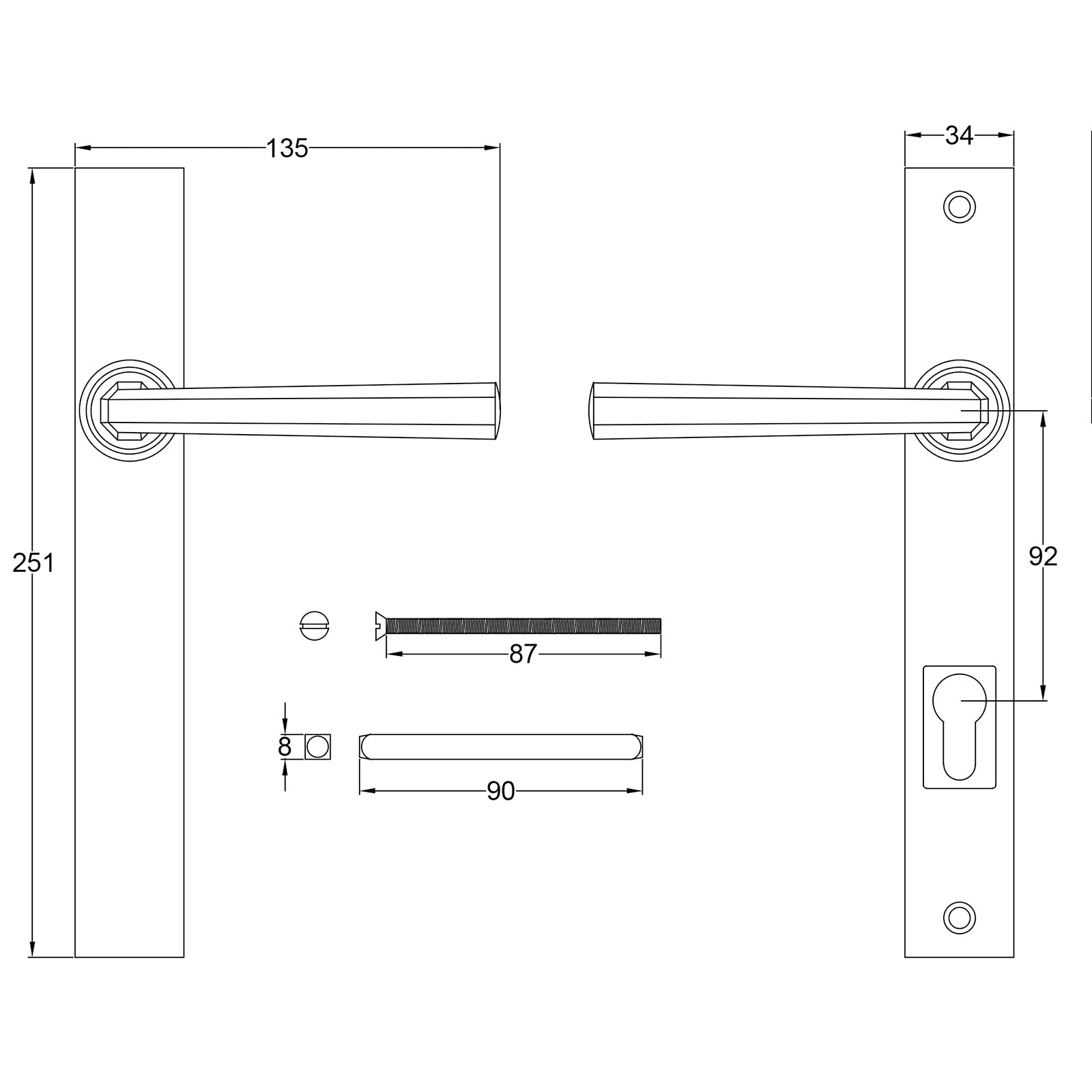 Tunstall Pewter Multipoint Door Handles JPEG Drawing SHOW