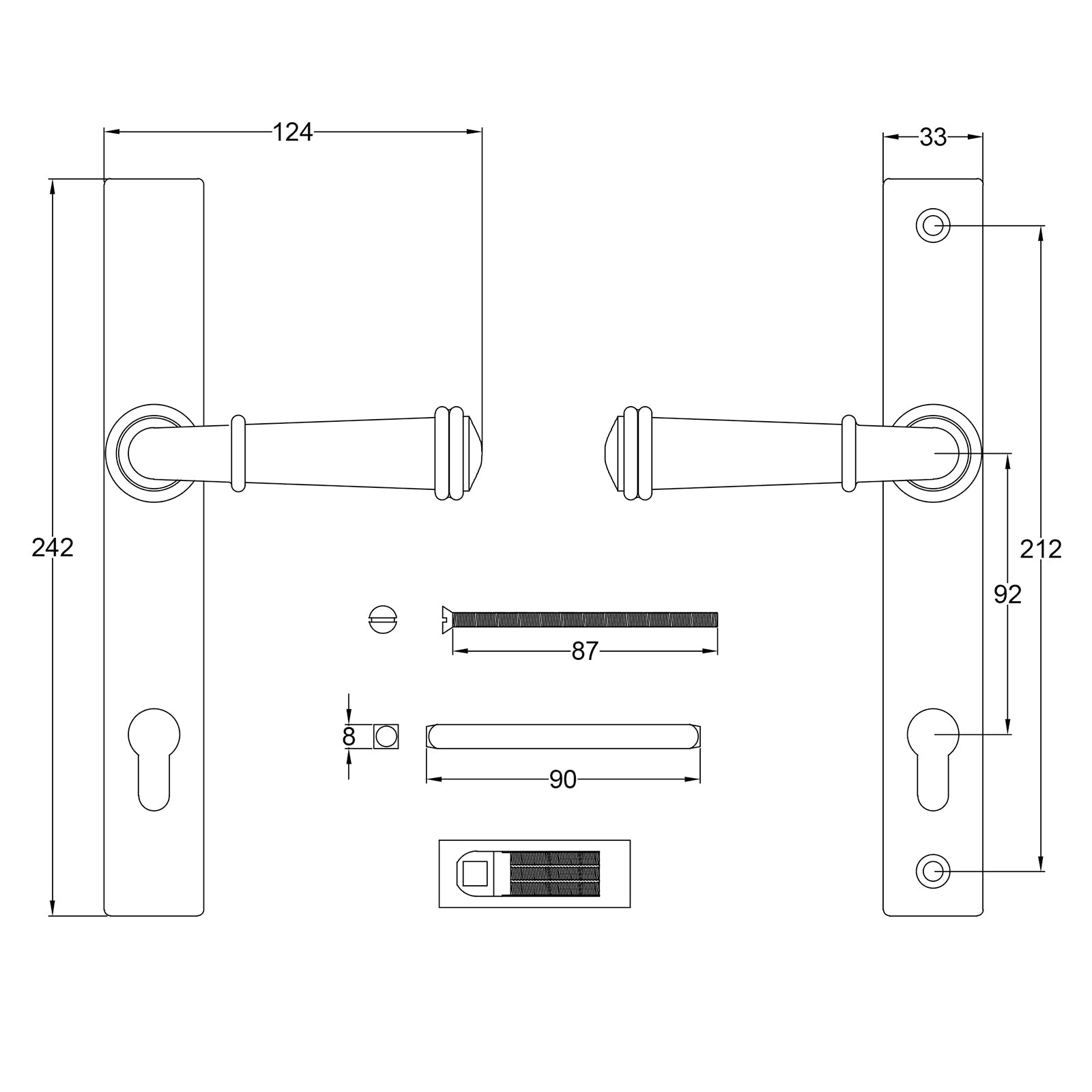 Durham Pewter Multipoint Door Handles JPEG Drawing SHOW