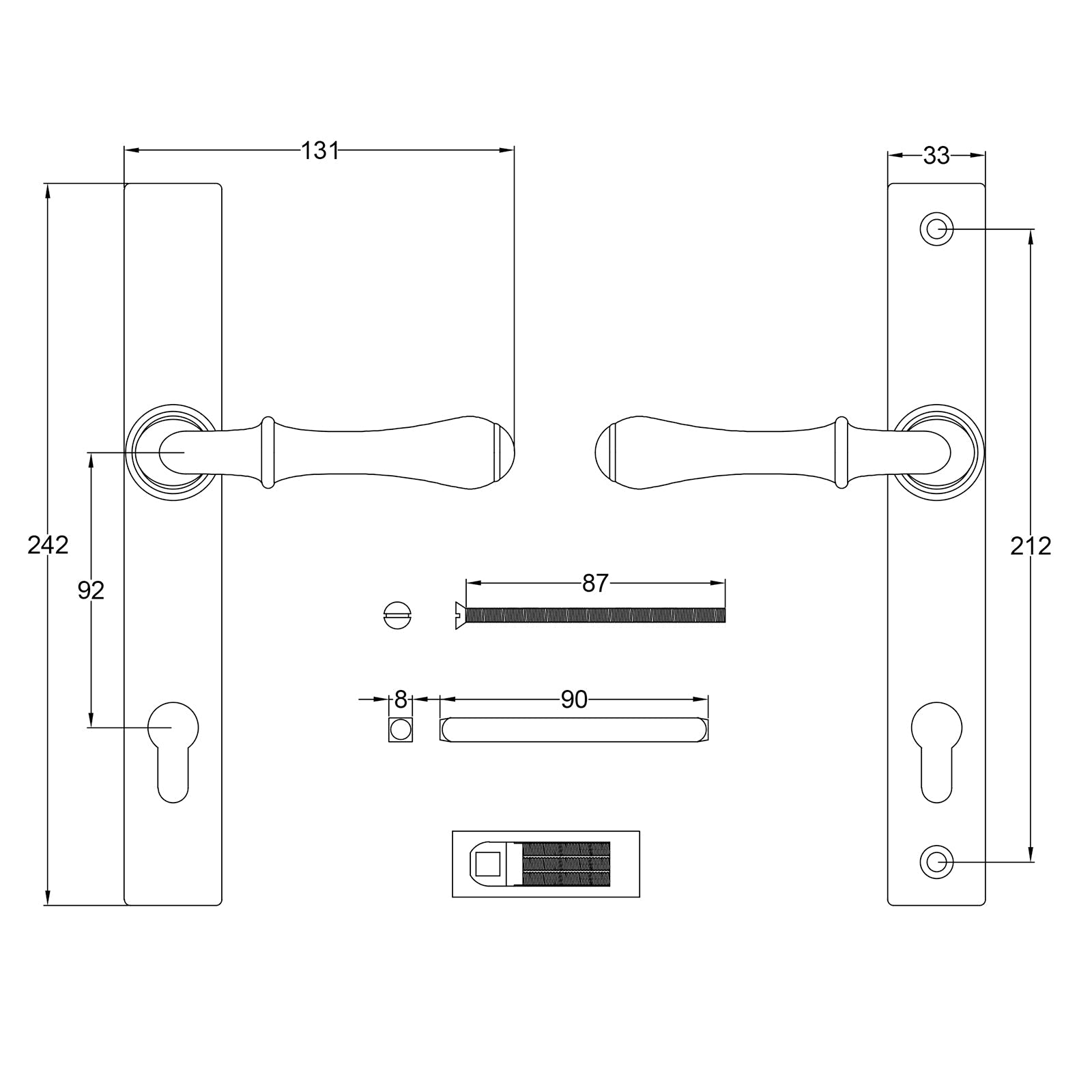 Derwent Pewter Multipoint Door Handles Entry Sprung SHOW