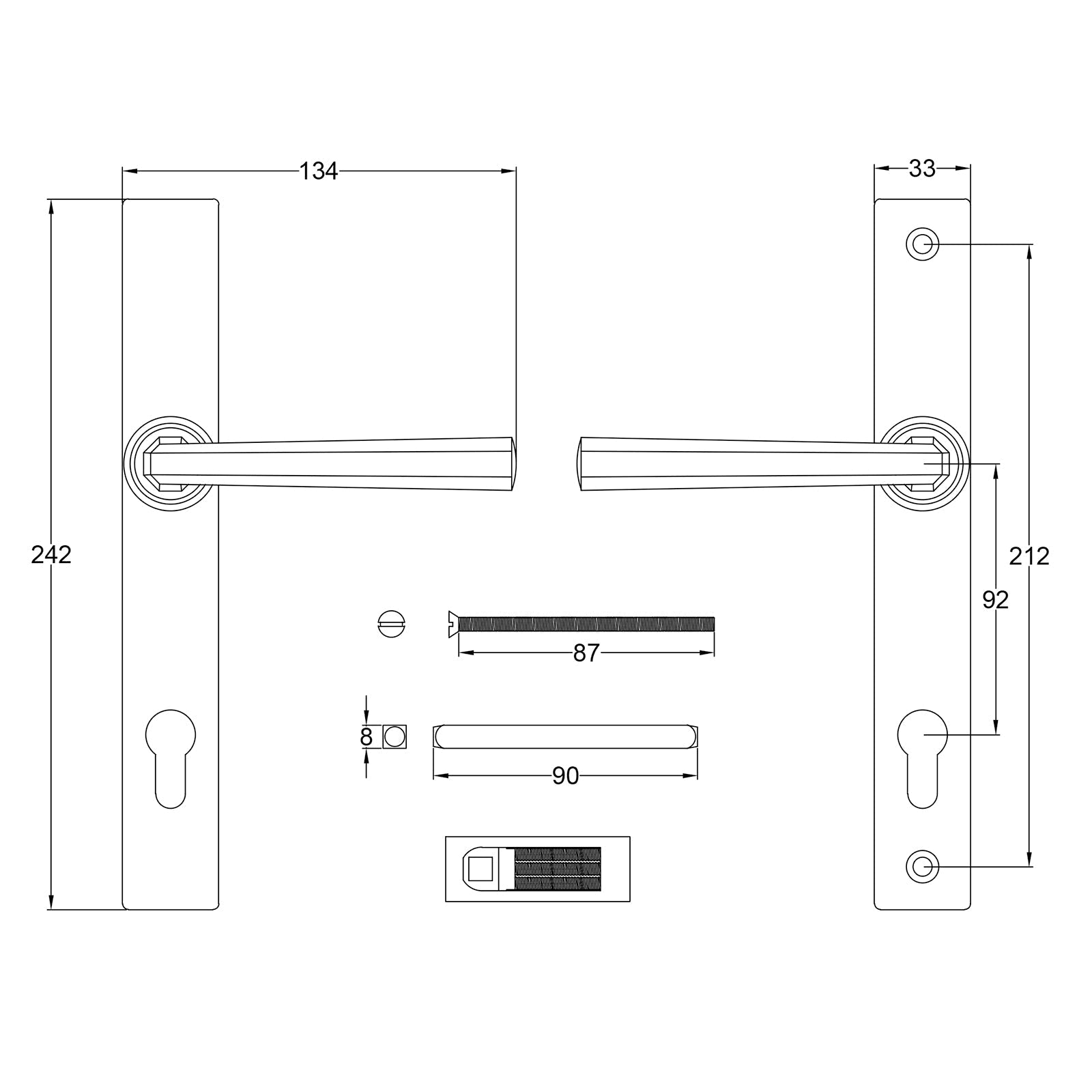 Tunstall Pewter Multipoint Door Handles JPEG Drawing SHOW