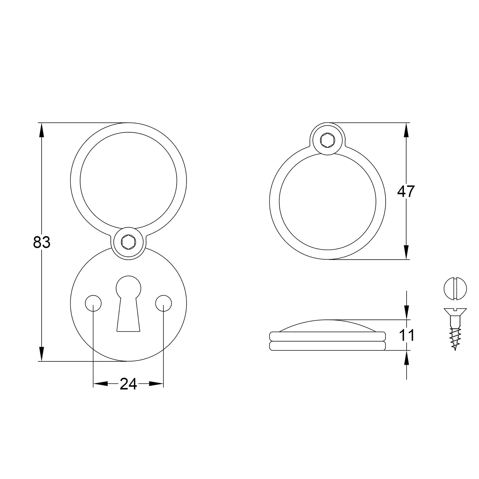 Pewter Round Covered Escutcheon JPEG Drawing SHOW