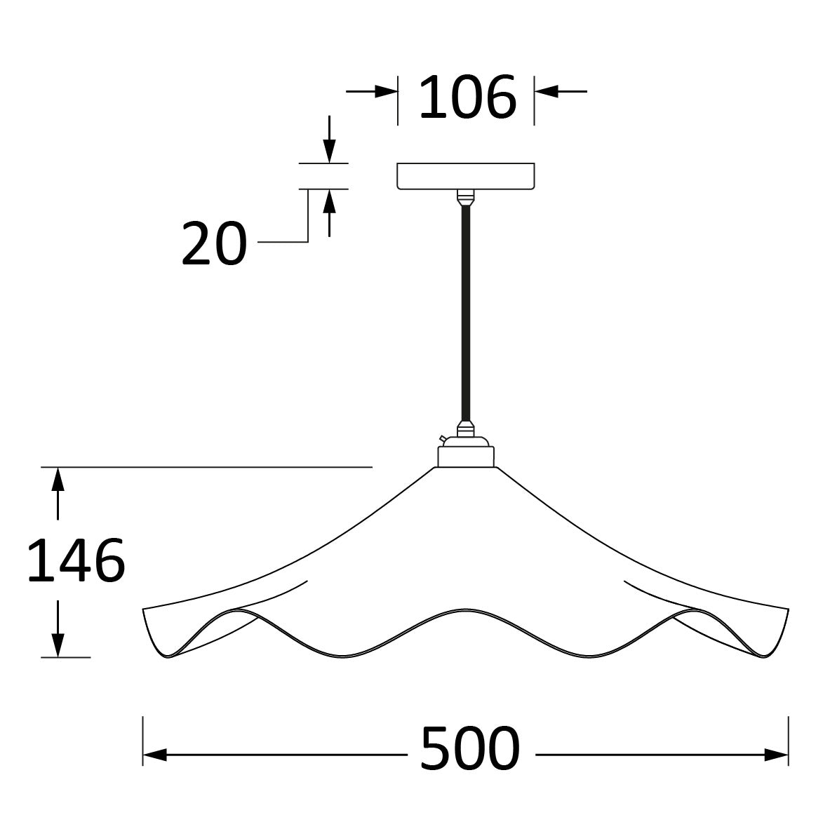 SHOW Technical Drawing of Flora Ceiling Light in Teasel