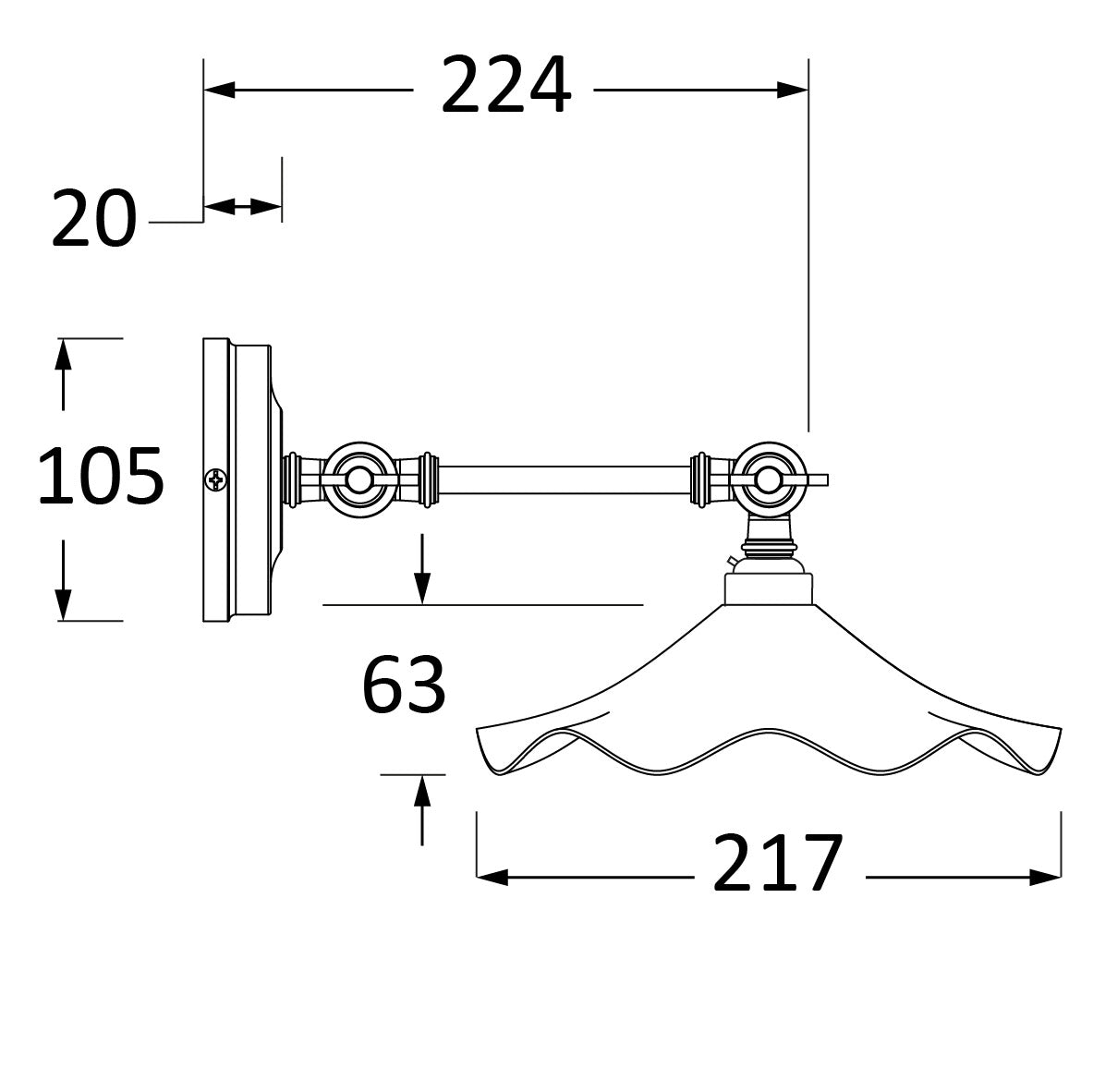 SHOW Technical Drawing of Flora Wall Light in Elan Black