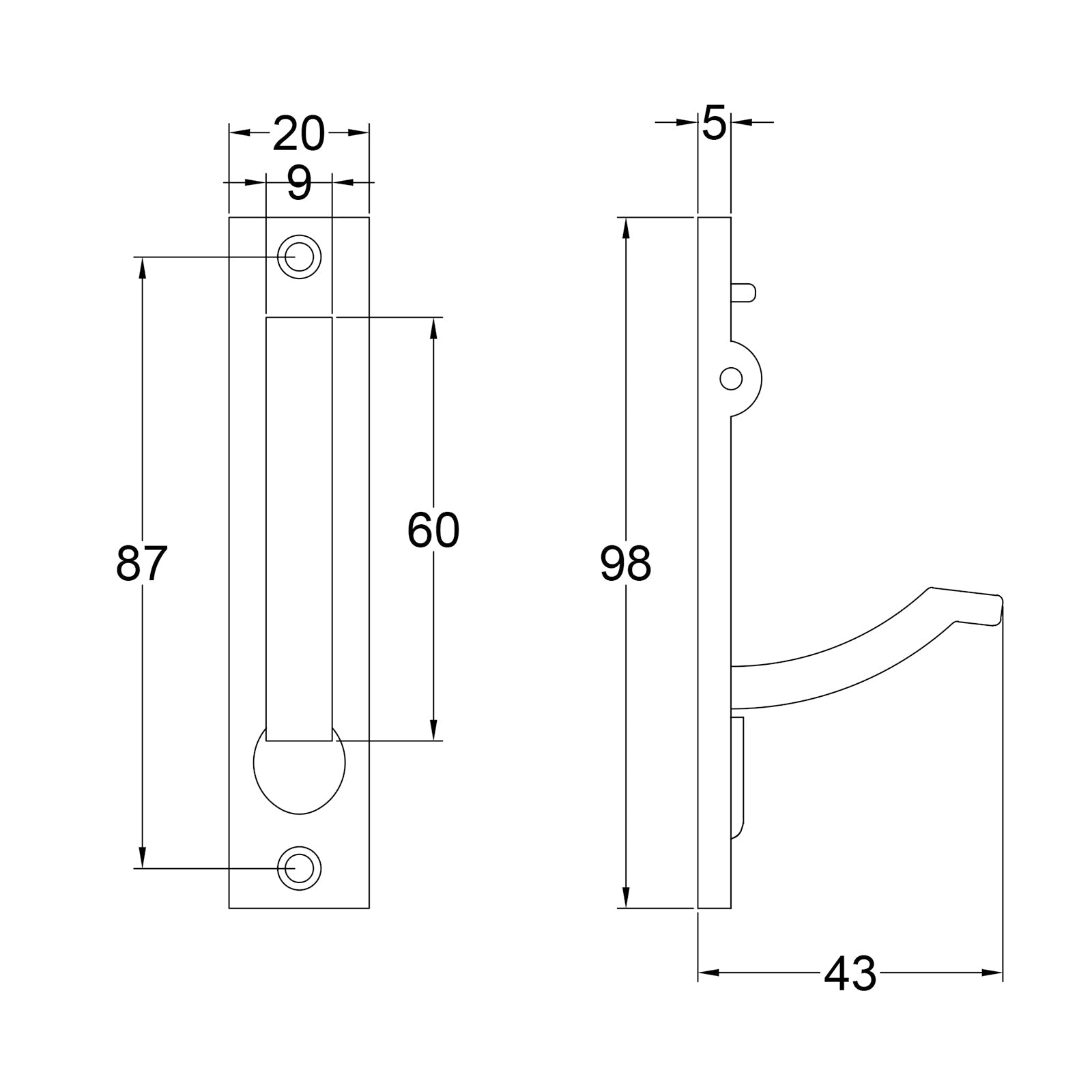 Pocket Door Edge Pull Dimension Drawing SHOW