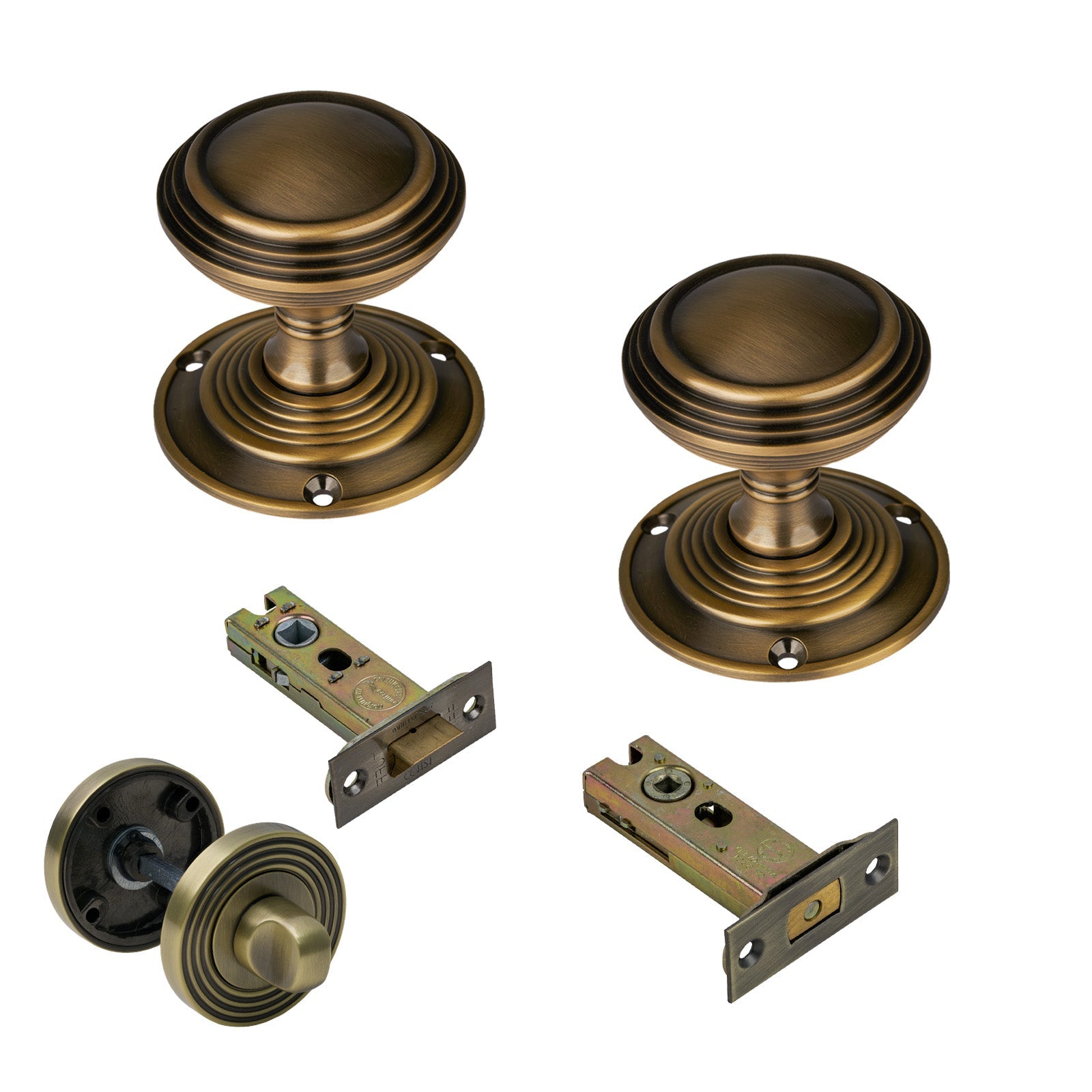 Goodrich Door Knob on Rose with Aged Brass 3 inch bathroom set