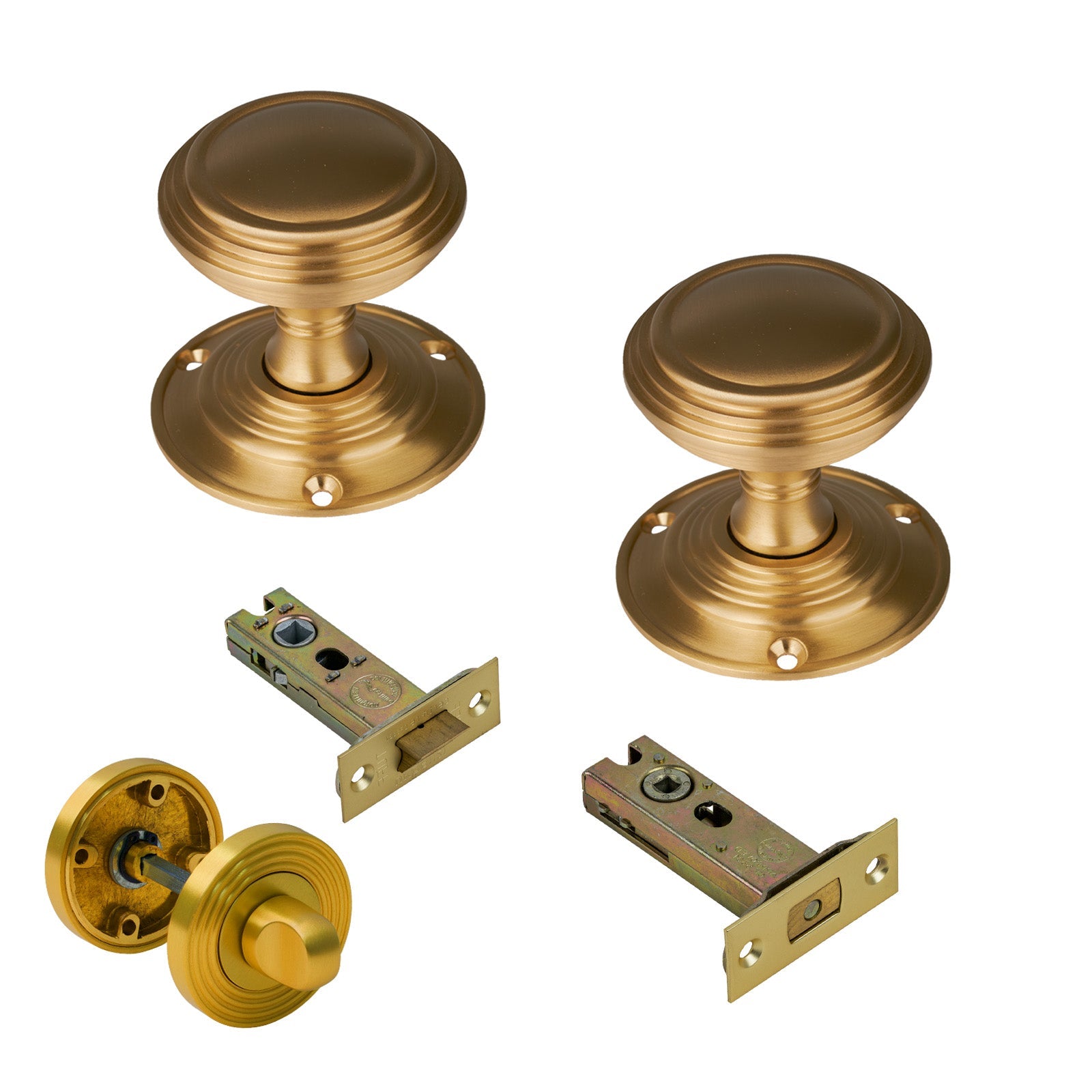 Goodrich Door Knob on Rose with Satin Brass 3 inch bathroom set