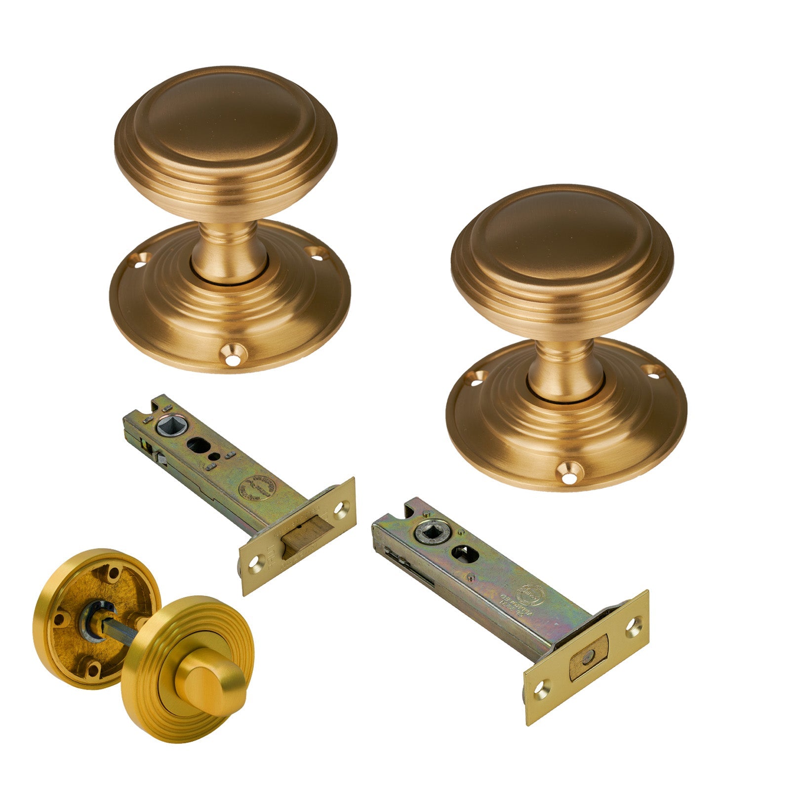 Goodrich Door Knob on Rose with Satin Brass 4 inch bathroom set