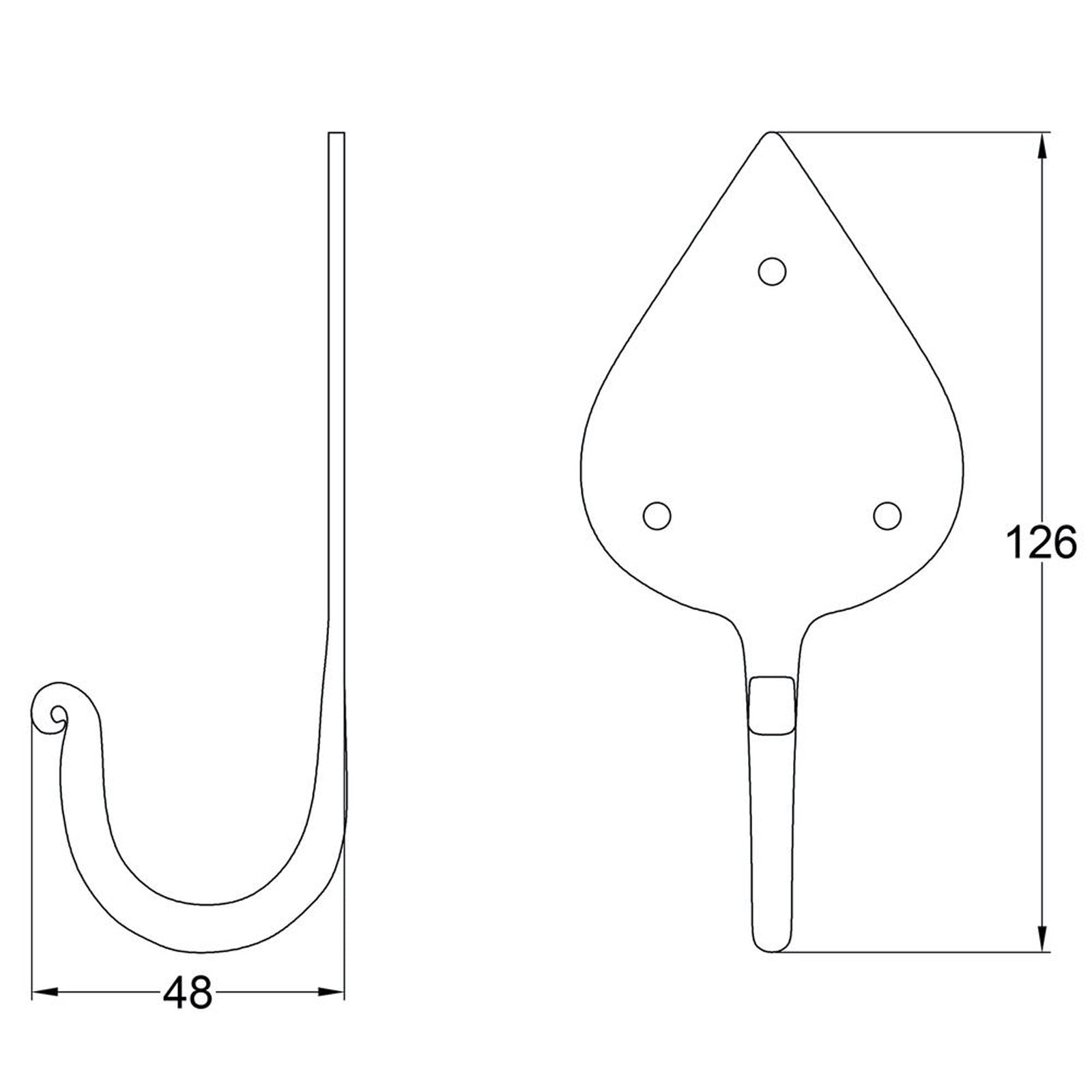 Hand Forged Gothic hooks dimension drawing SHOW