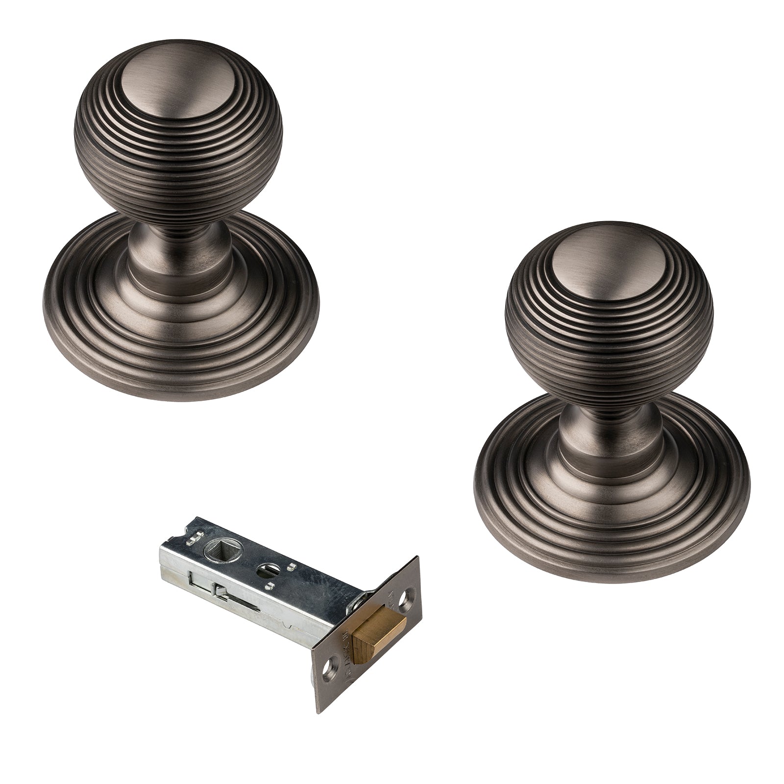 Matt Gun Metal Reeded Door Knob and latch SHOW