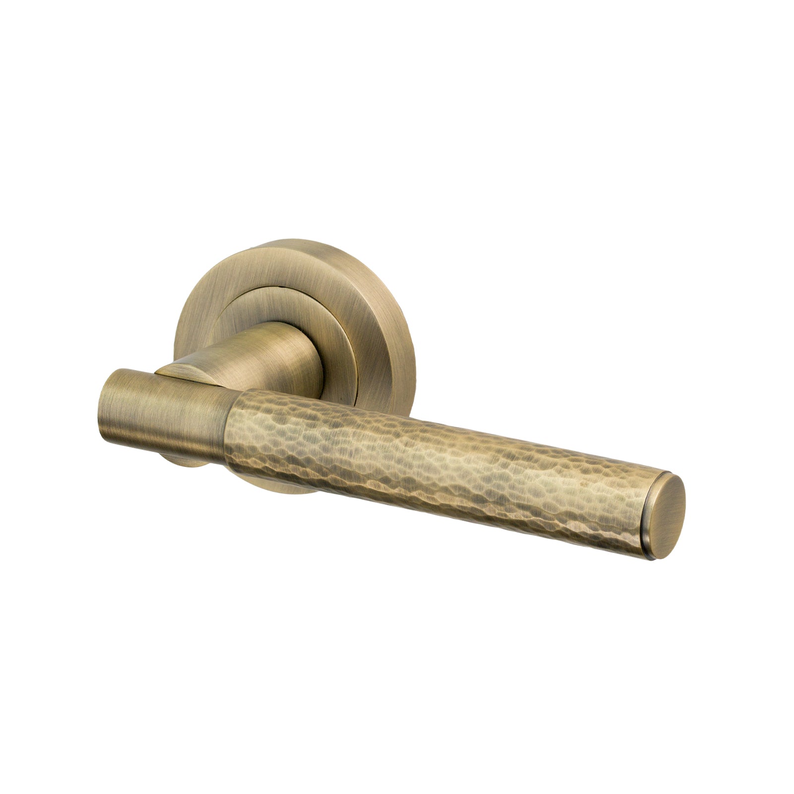 Image of Hammered Lever On Rose Door Handle in Antique Brass finish