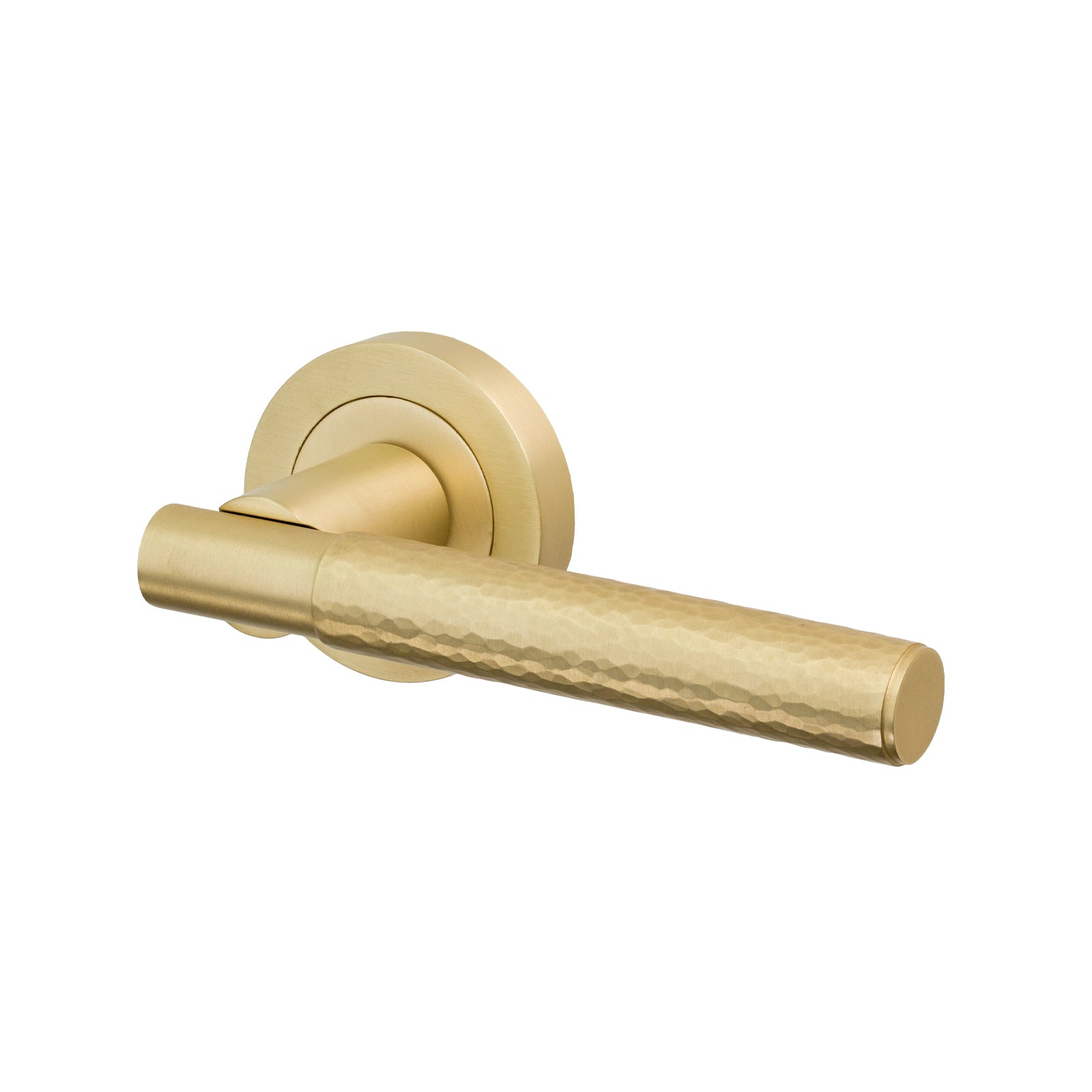 Image of Hammered Lever On Rose Door Handle in Satin Brass finish