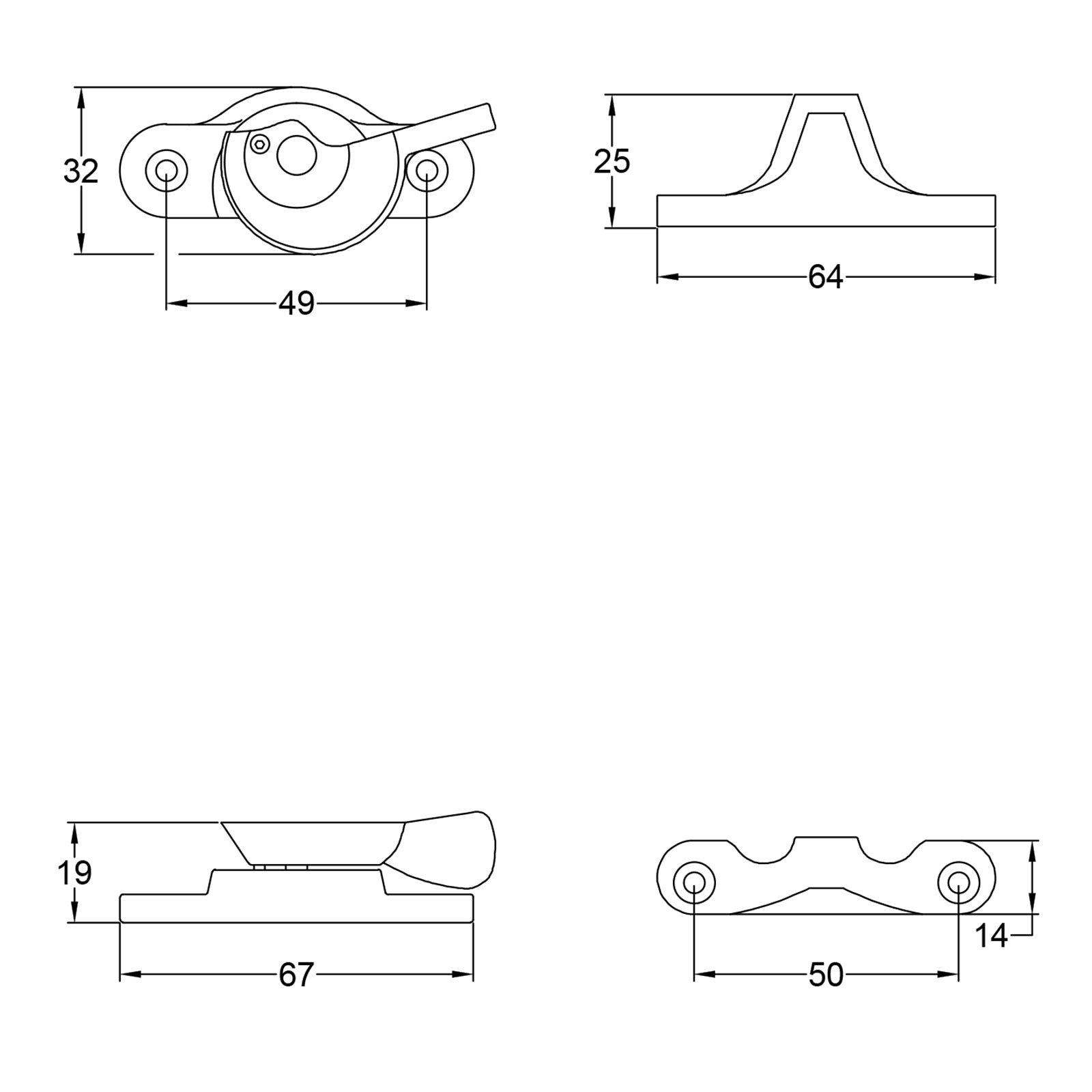 Fitch sash fastener lock dimension drawing SHOW