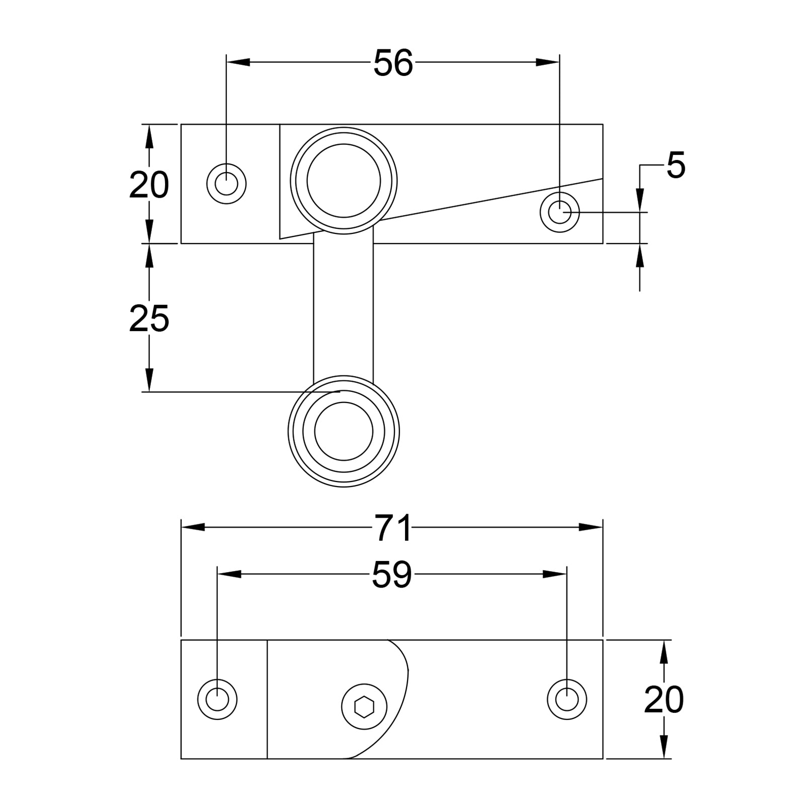 dimension drawing for ringed hook plate sash fastener SHOW