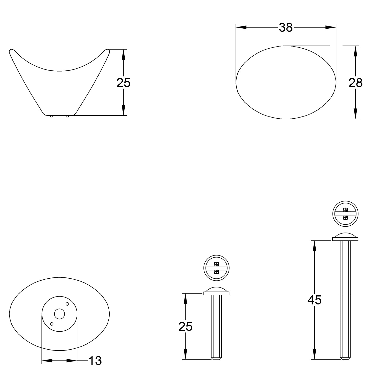 Calyx cupboard knob dimension drawing SHOW