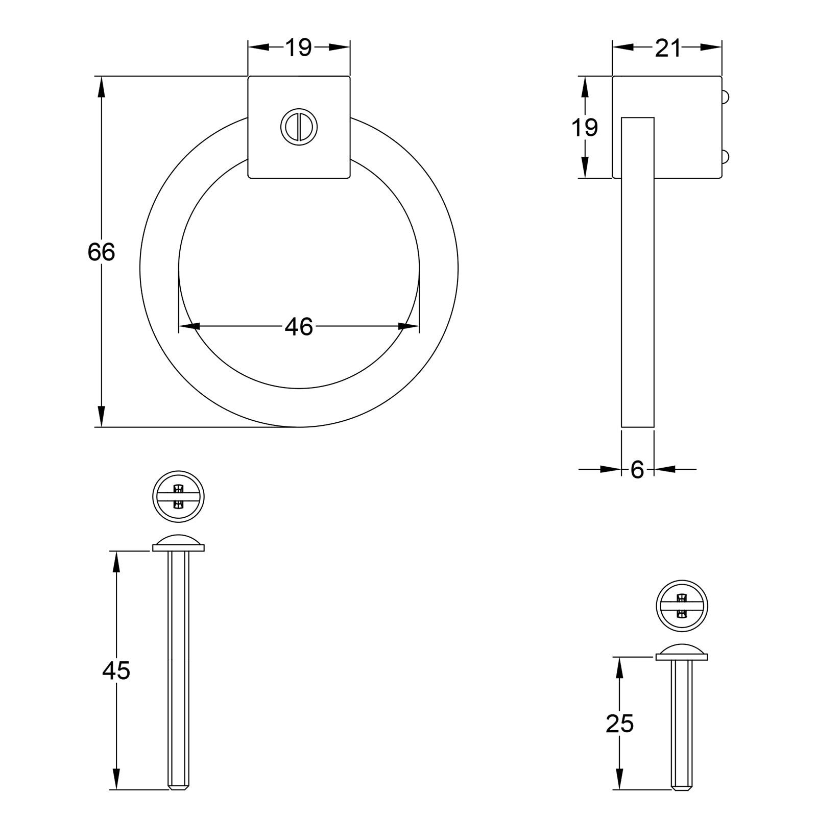 Ring Cabinet Pull dimension drawing SHOW