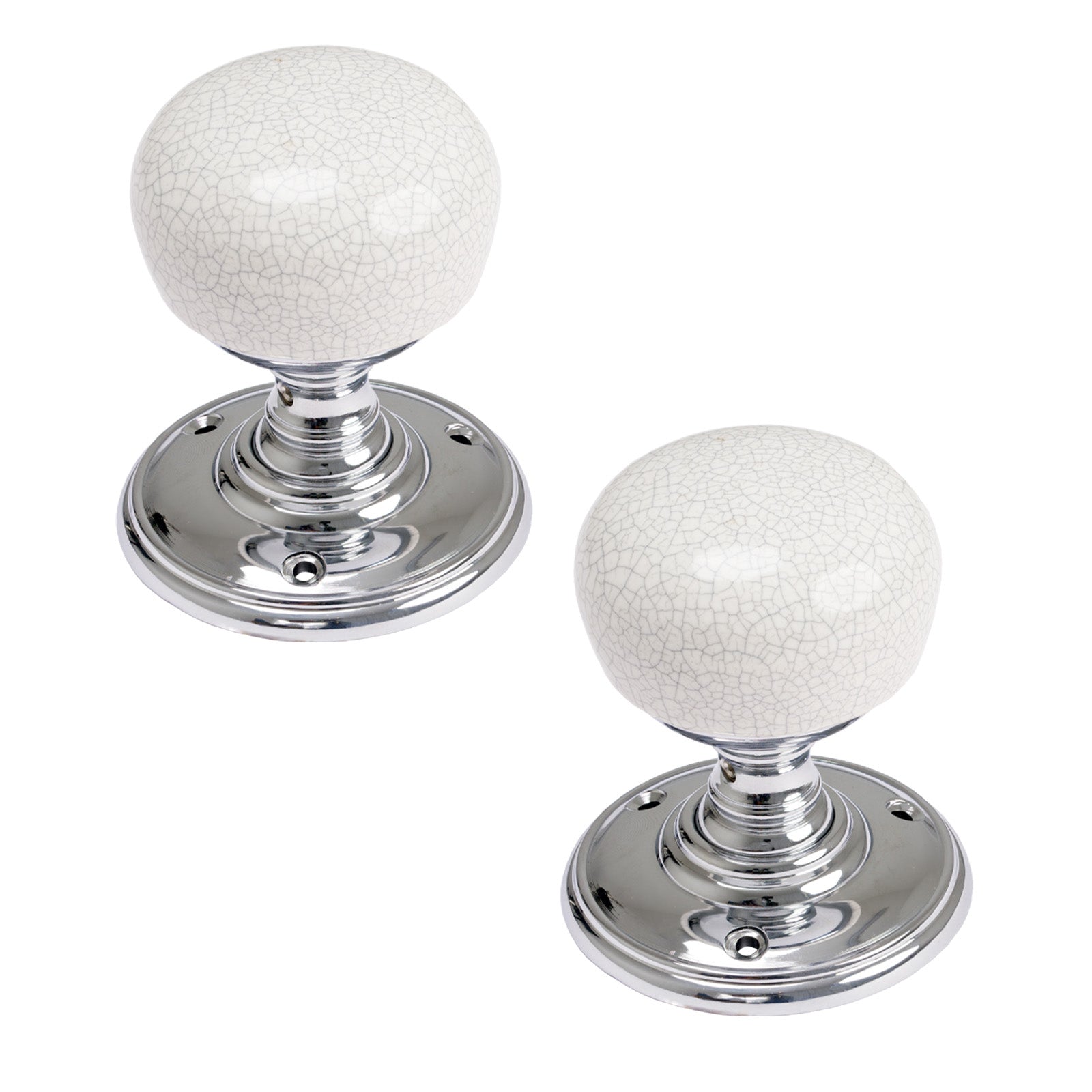 SHOW Image of Polished Chrome Skipton White Crackle Door Knob on Rose