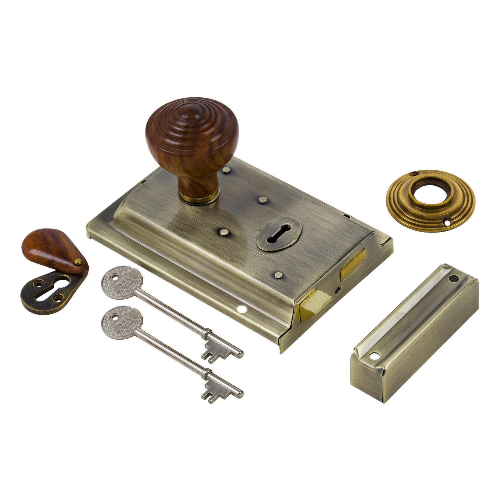 Classic Antique Brass Rim Lock & Knob Sets