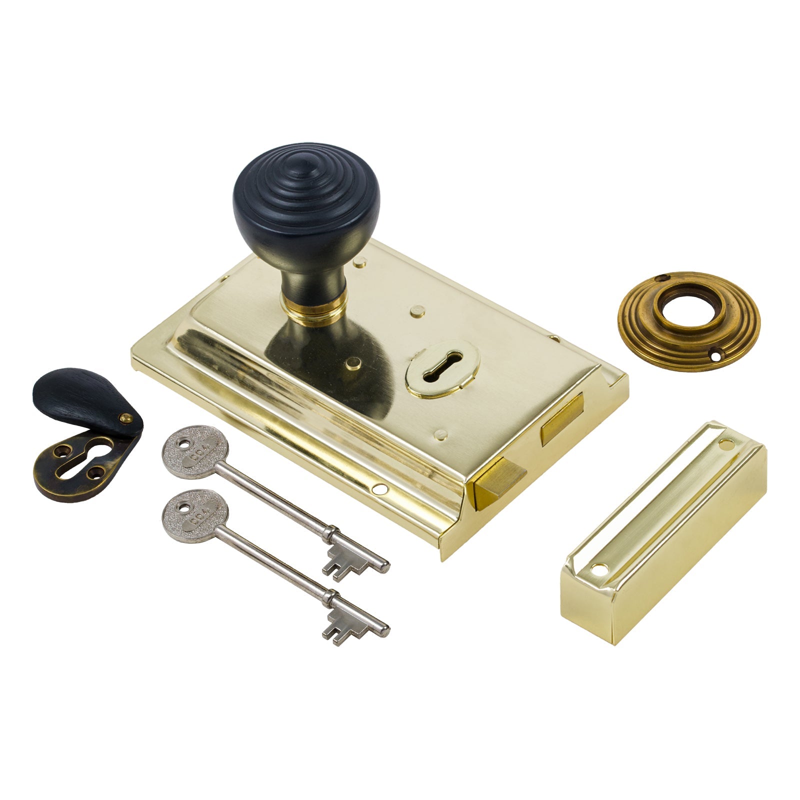 Classic Polished Brass Rim Lock & Knob Sets