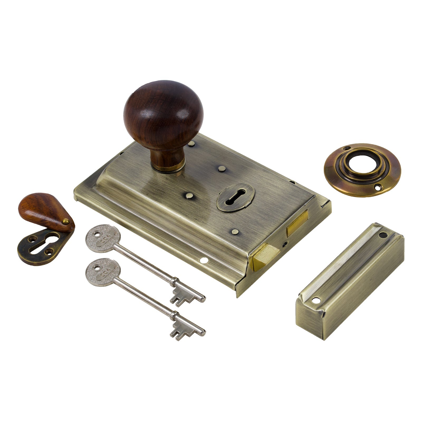 Classic Antique Brass Rim Lock & Knob Sets