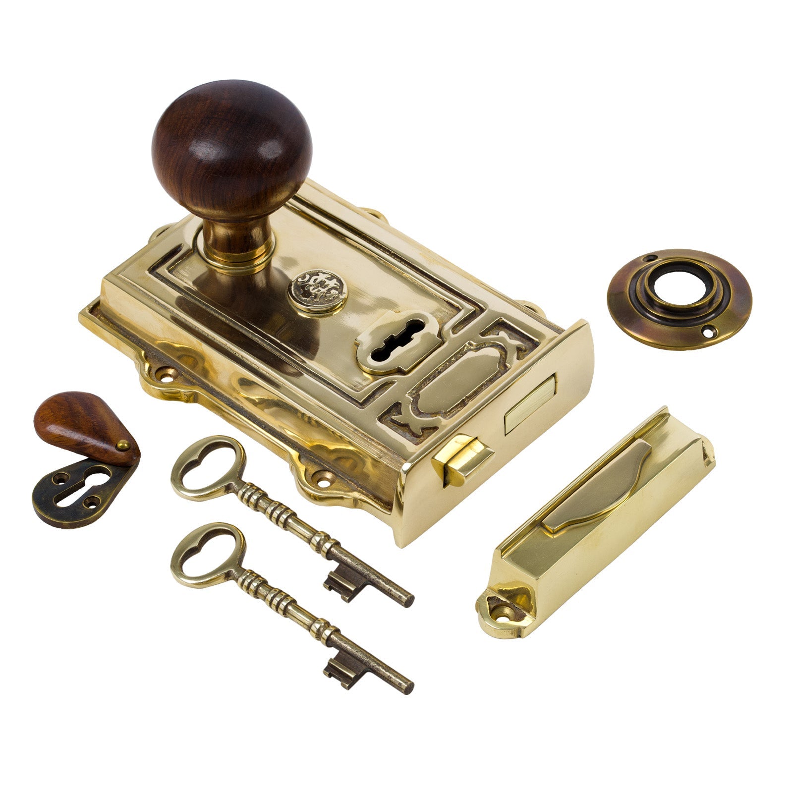 Ornate Brass Rim Lock & Knob Sets