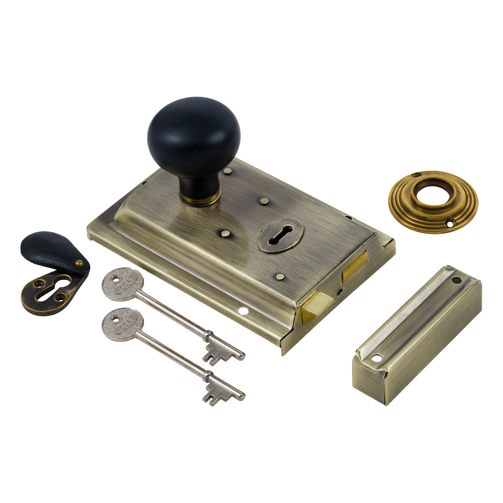 Classic Antique Brass Rim Lock & Knob Sets