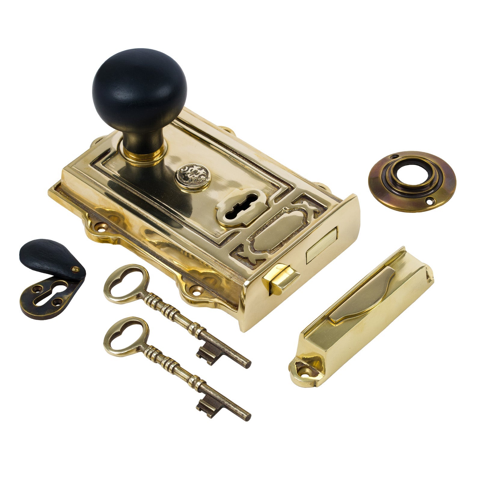 Ornate Brass Rim Lock & Knob Sets