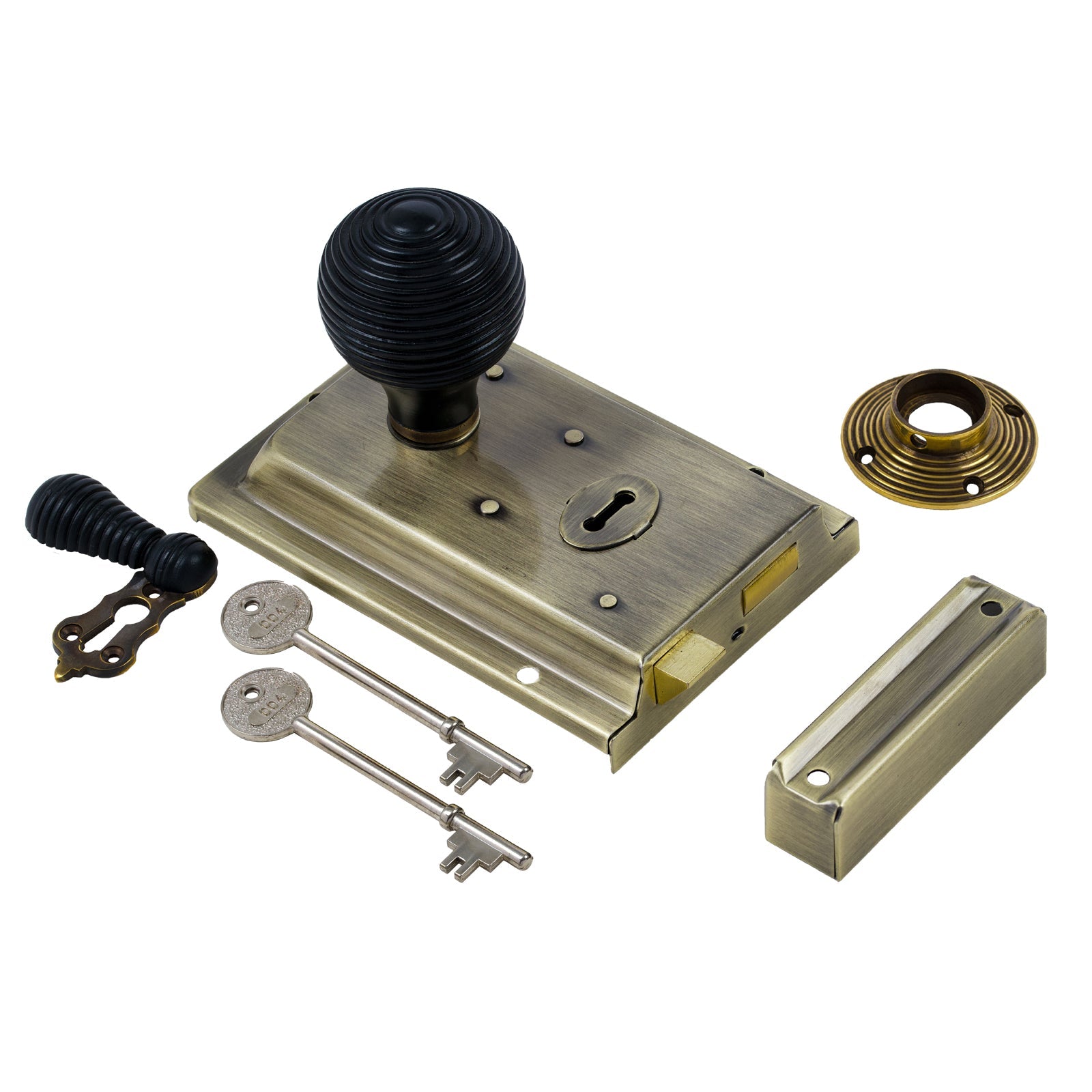 Classic Antique Brass Rim Lock & Knob Sets