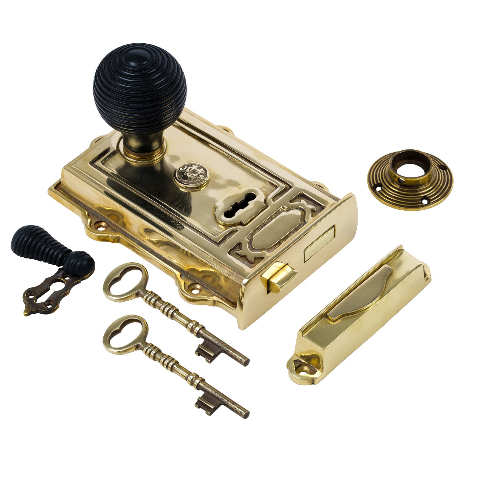 Ornate Brass Rim Lock & Knob Sets