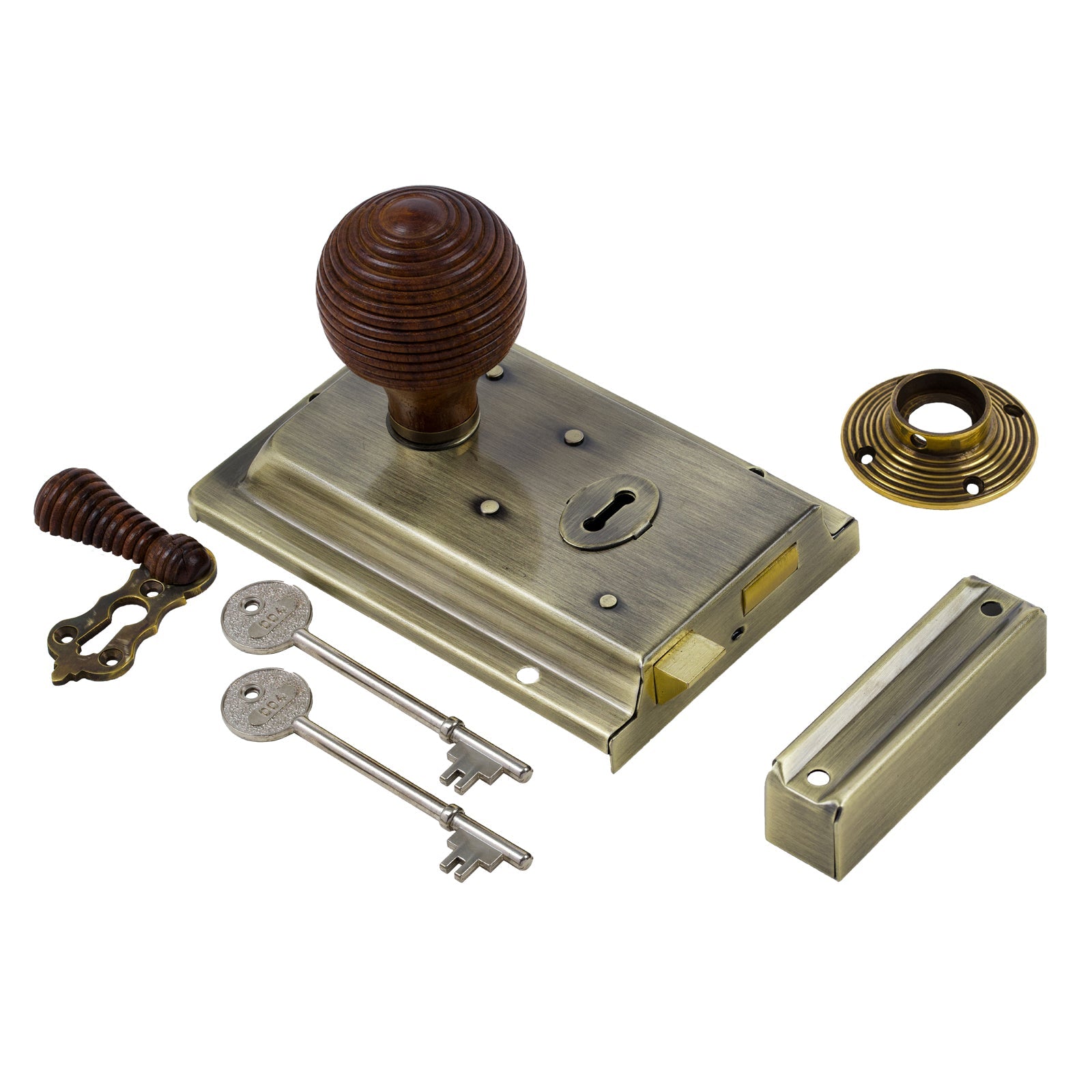 Classic Antique Brass Rim Lock & Knob Sets