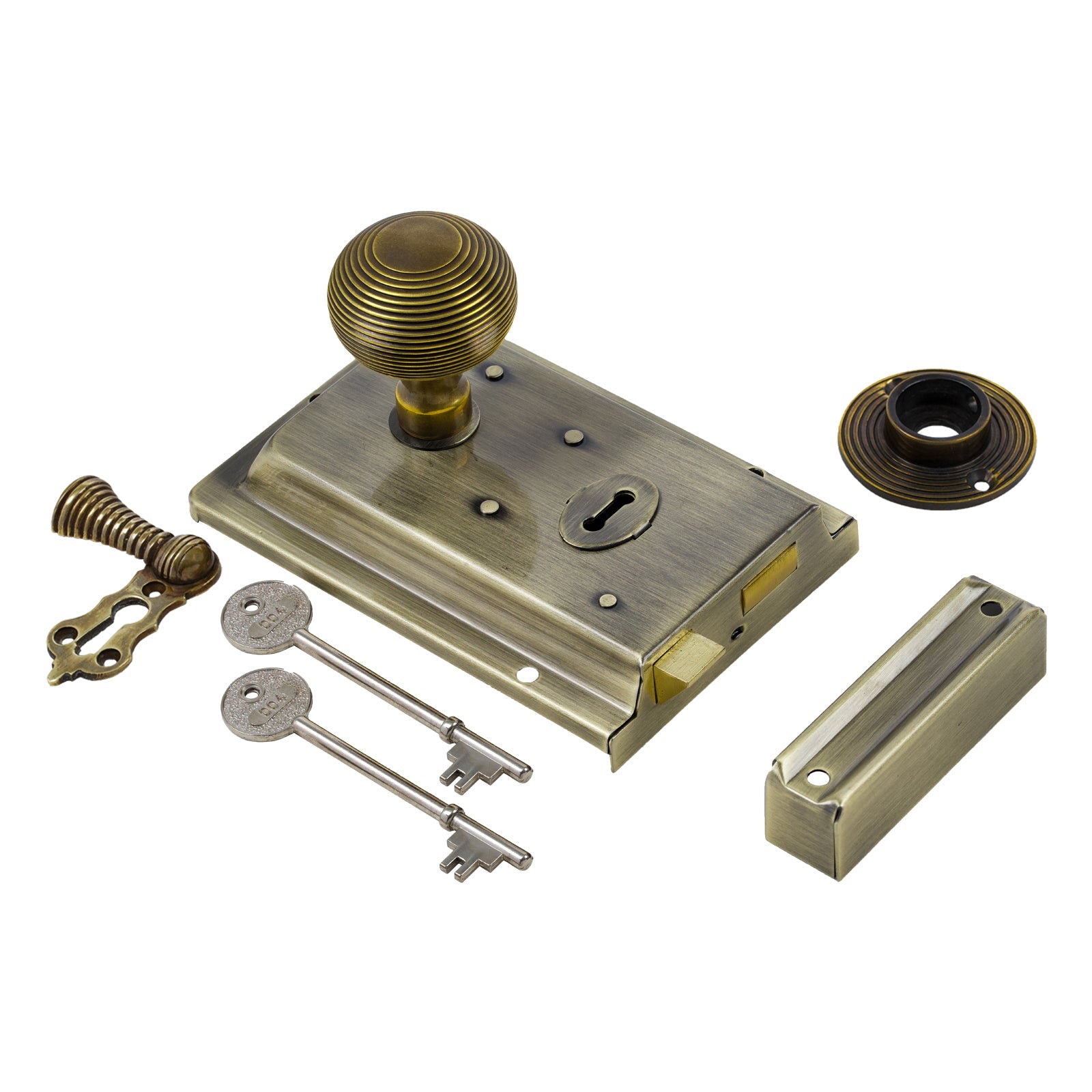 Classic Antique Brass Rim Lock & Knob Sets