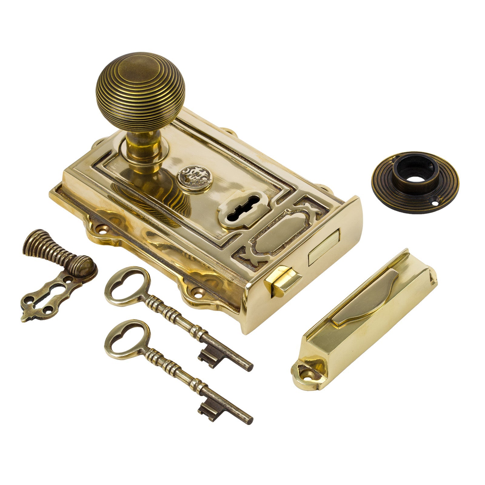 Ornate Brass Rim Lock & Knob Sets