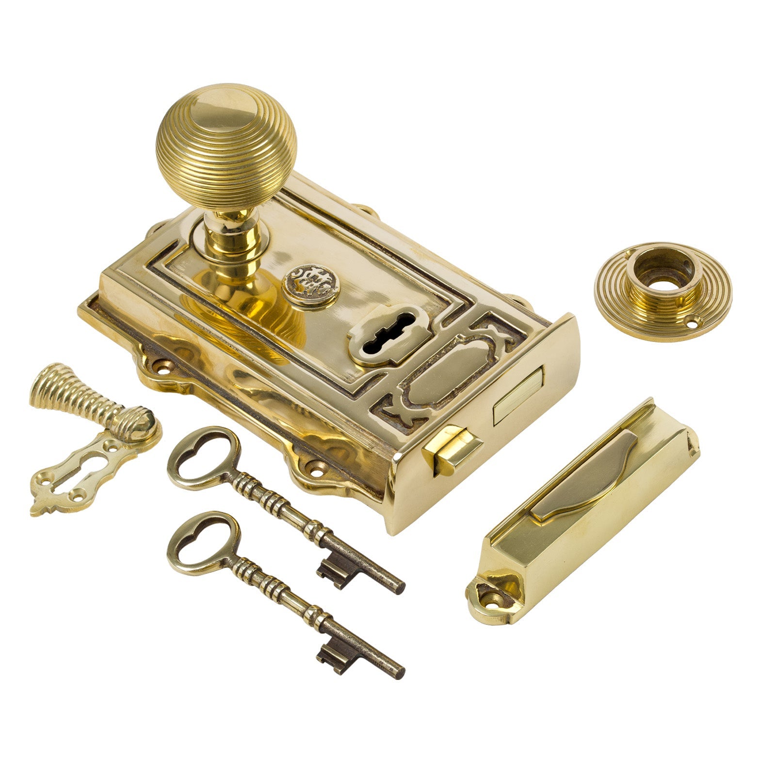 Ornate Brass Rim Lock & Knob Sets